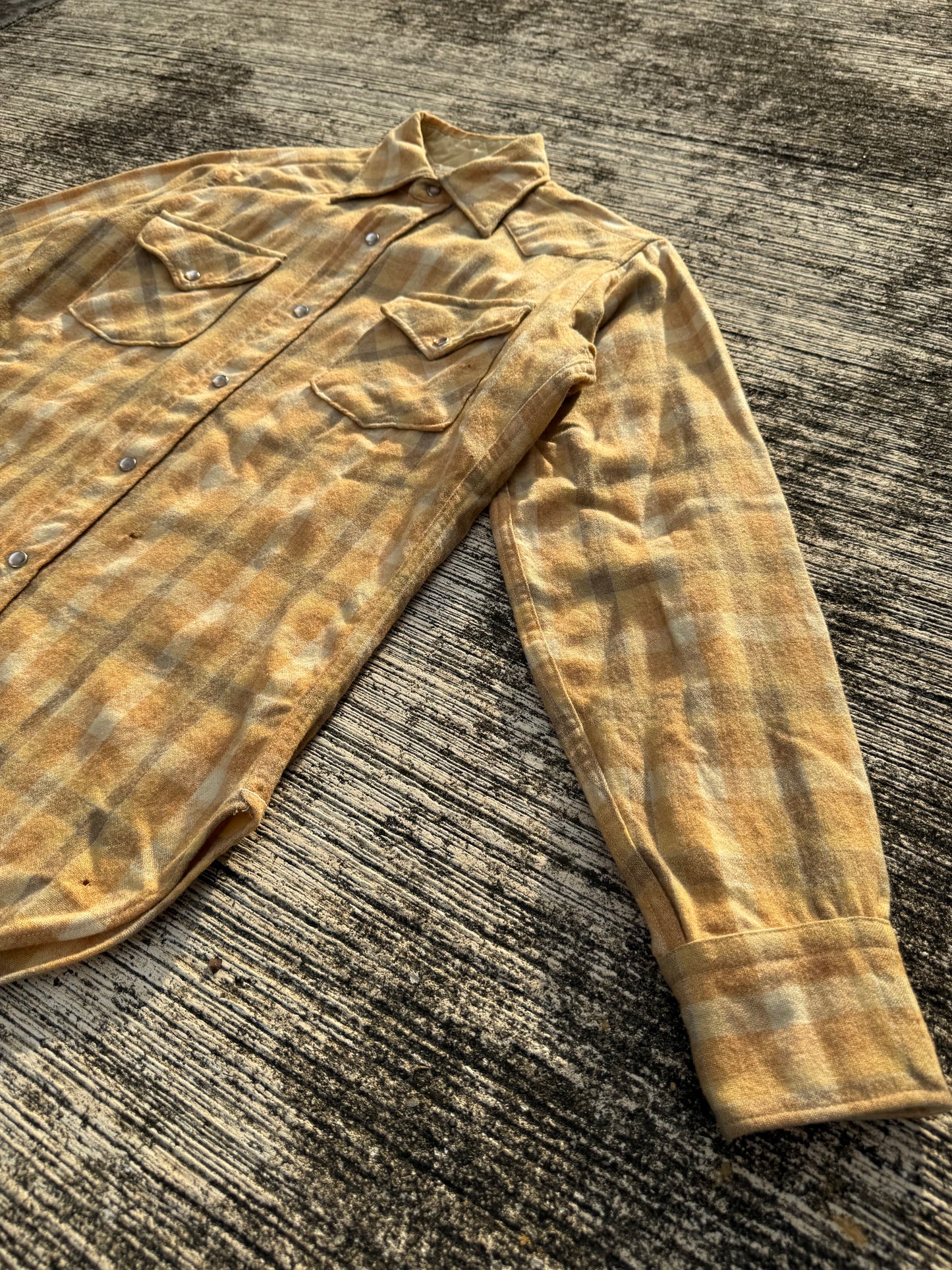 Vintage Pendleton High Grade Western Wear Wool Plaid Shirt Yellow Camel USA Made