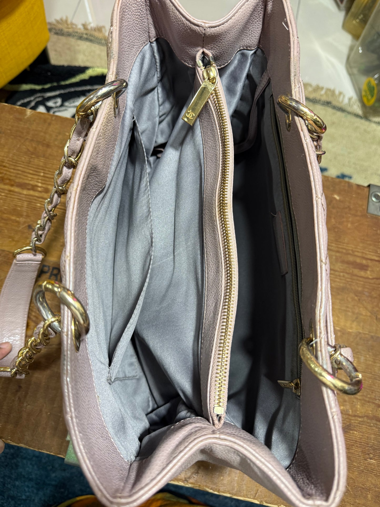 Chanel Cambon Ligne Quilted Tote Bag Dusty Pink Leather Shoulder Bag