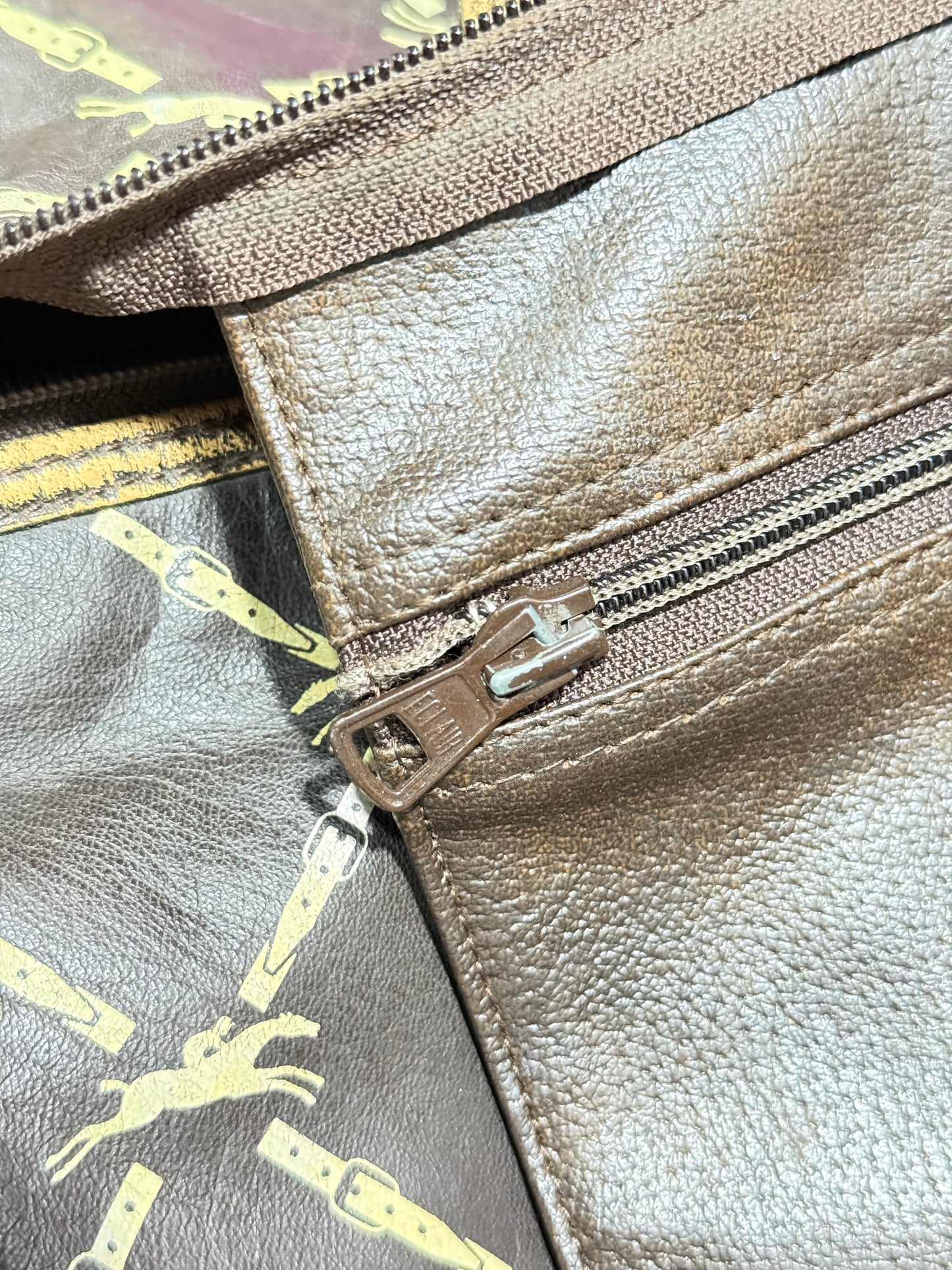 Vintage Longchamp Monogram Boston Bag Brown Leather Travel Handbag