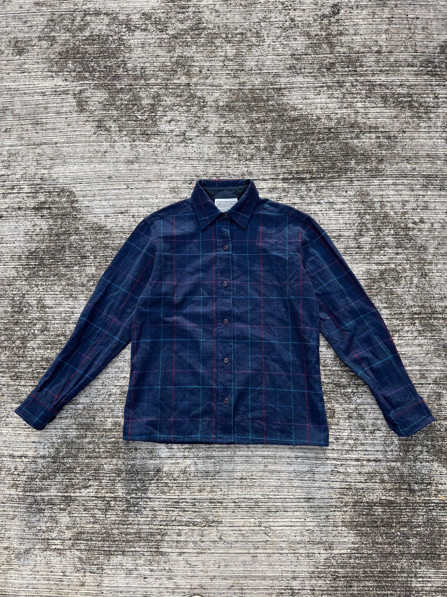 Vintage Pendleton Wool Flannel Shirt Navy Check Plaid USA Made