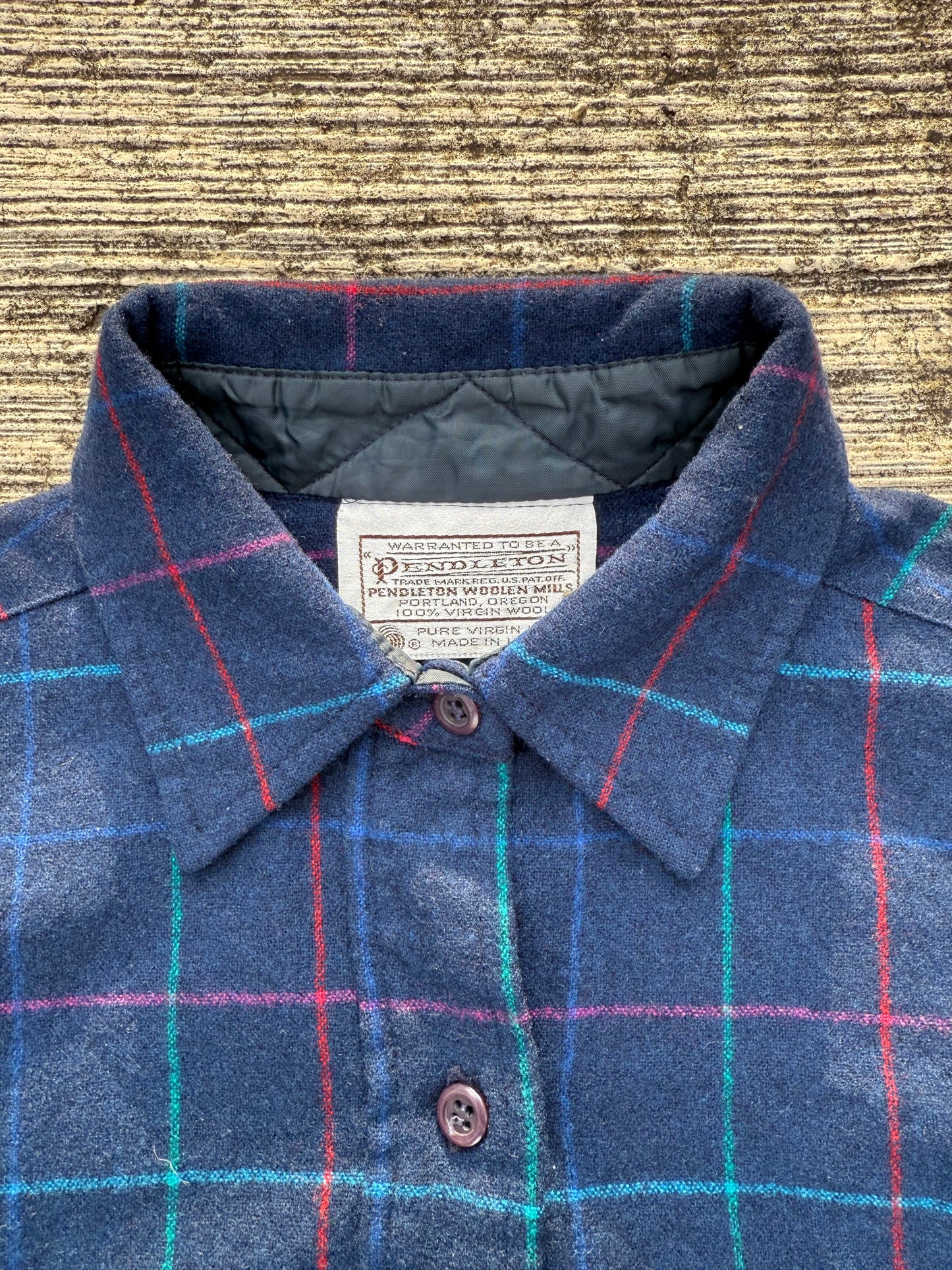 Vintage Pendleton Wool Flannel Shirt Navy Check Plaid USA Made