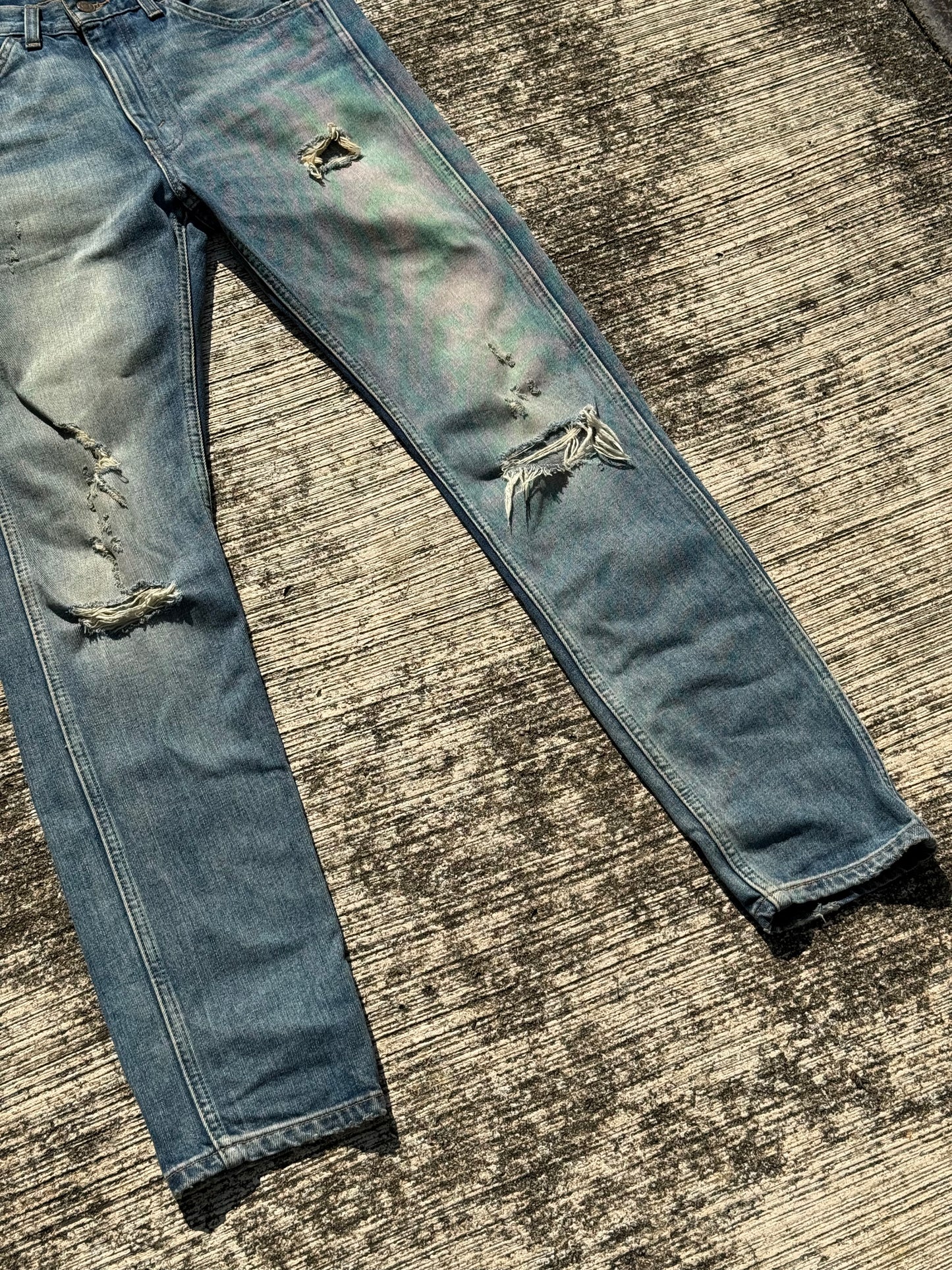 Levi’s Orange Tab Distressed Blue Jeans Heavy Fade & Rips