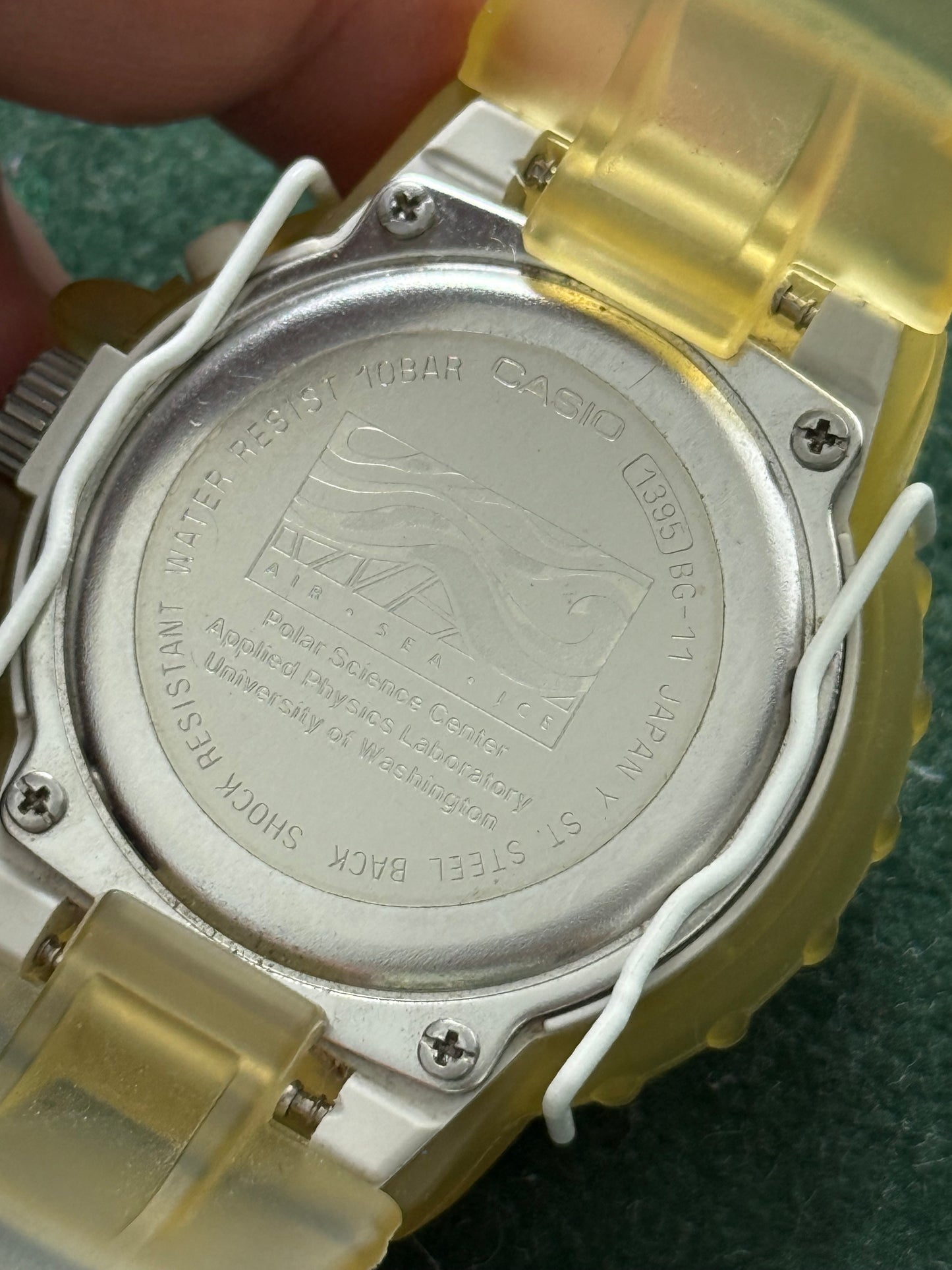 Vintage 1990s Casio Baby-G BG-11 “Air Sea Ice Project” Yellow Transparent Watch