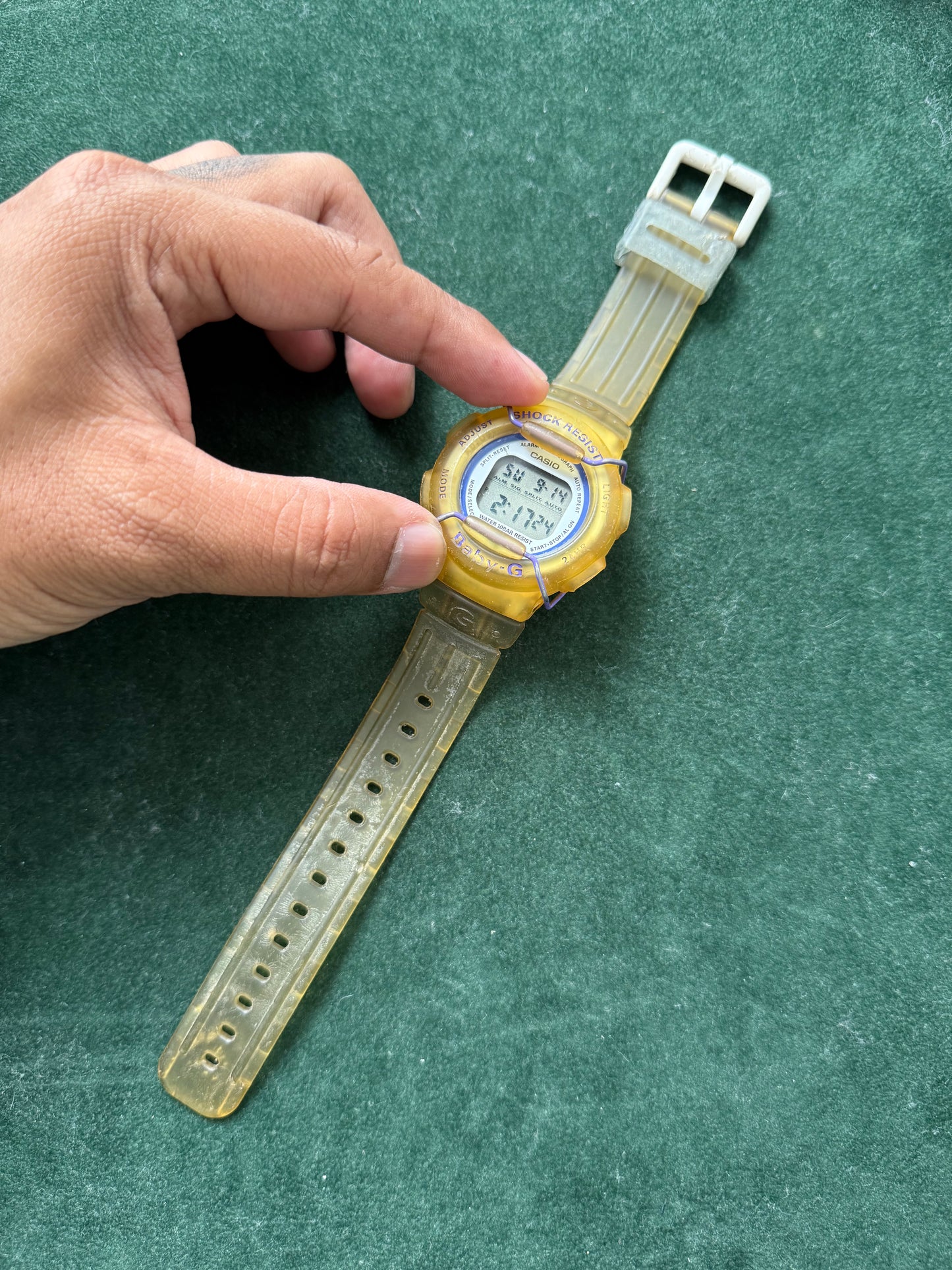 Vintage Casio Baby-G BG-210 Yellow Transparent Digital Watch 1990s