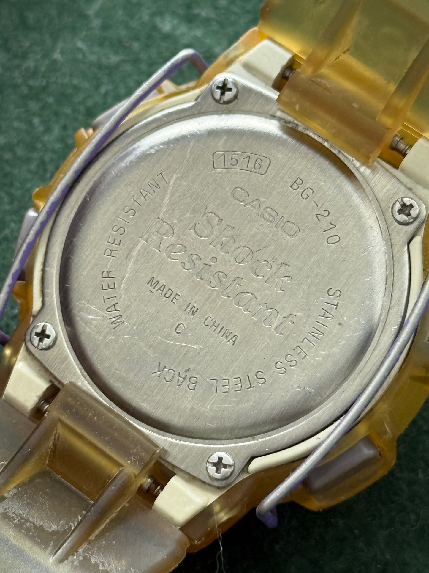 Vintage Casio Baby-G BG-210 Yellow Transparent Digital Watch 1990s