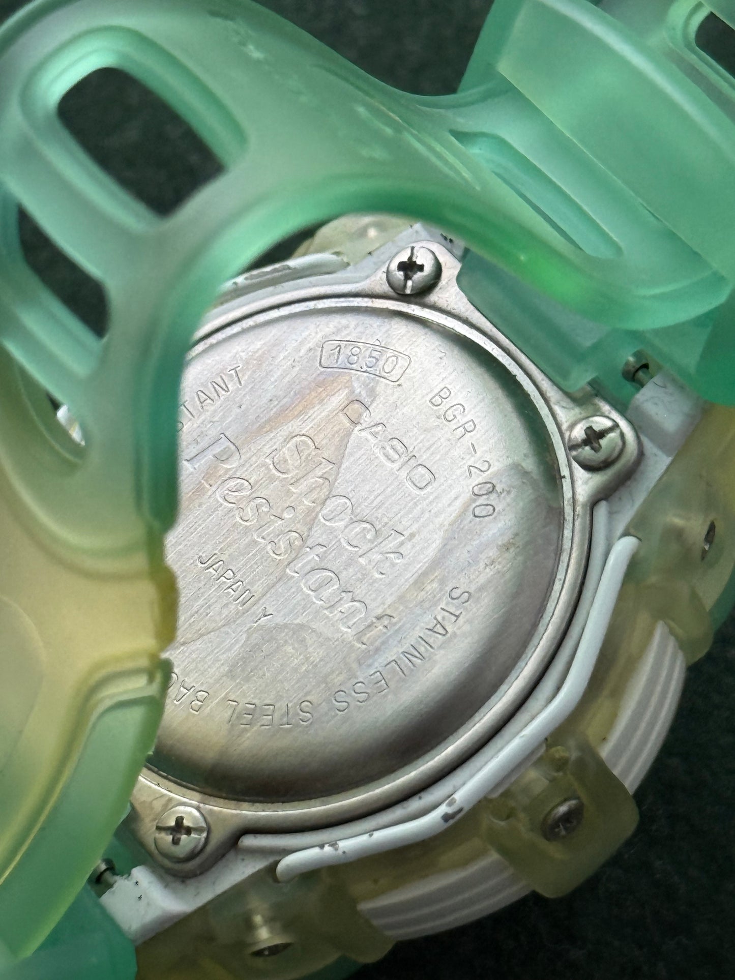 Vintage Casio Baby-G BGR-200 Reef Green Transparent Digital Watch 1990s