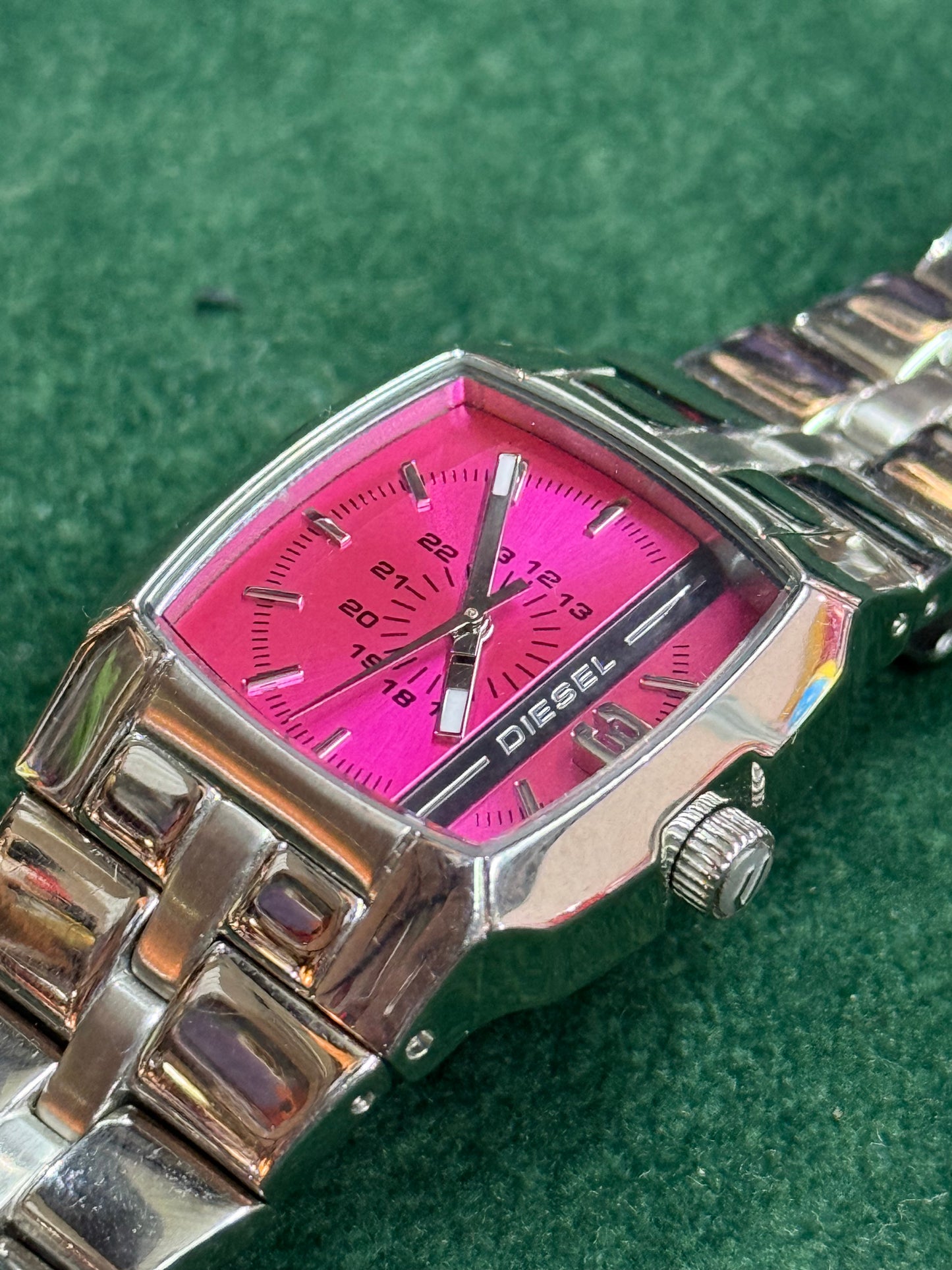 Y2K Diesel Tank Watch Pink Dial