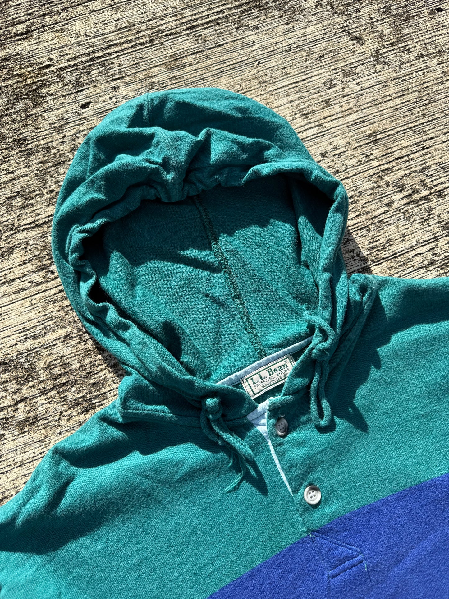 Vintage 90s L.L. Bean Striped Rugby Hoodie Made in USA Pullover