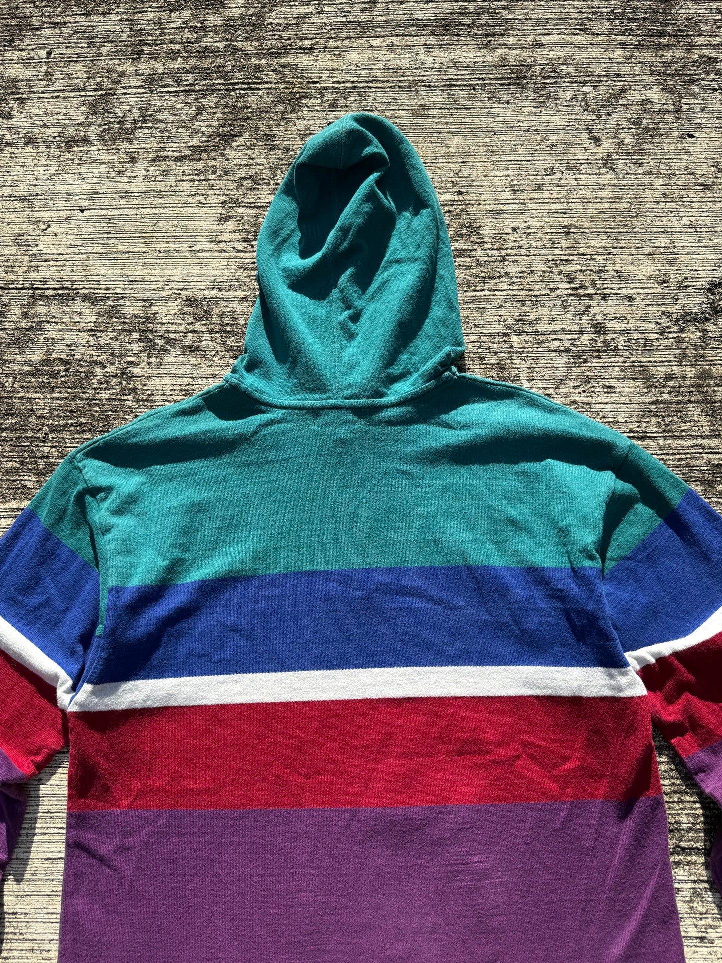 Vintage 90s L.L. Bean Striped Rugby Hoodie Made in USA Pullover