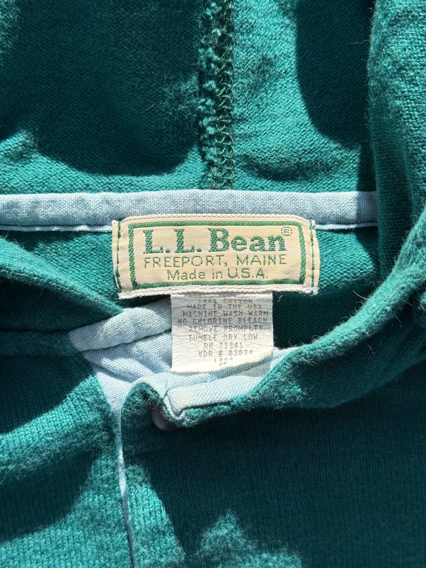 Vintage 90s L.L. Bean Striped Rugby Hoodie Made in USA Pullover