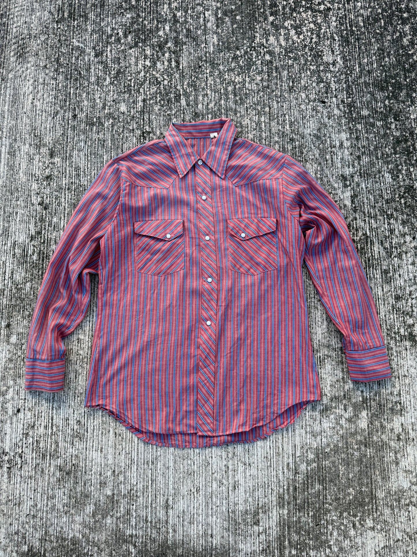 Vintage 70s–80s Western Snap Button Stripe Shirt Permanent Press