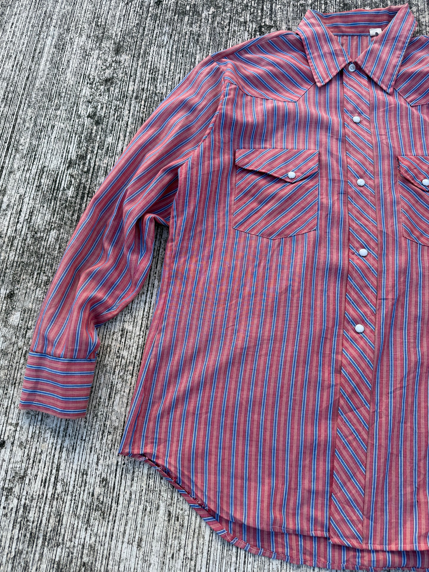 Vintage 70s–80s Western Snap Button Stripe Shirt Permanent Press