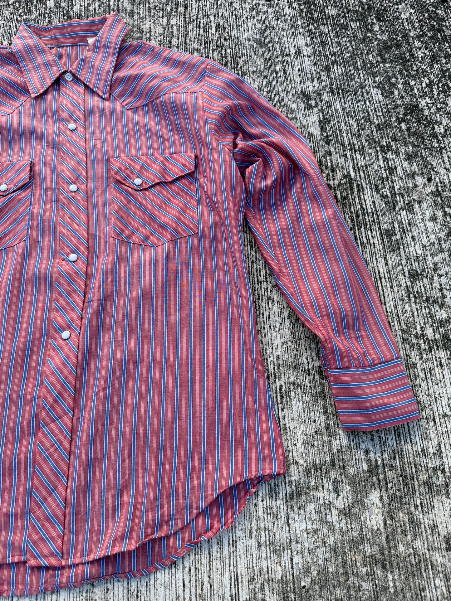 Vintage 70s–80s Western Snap Button Stripe Shirt Permanent Press