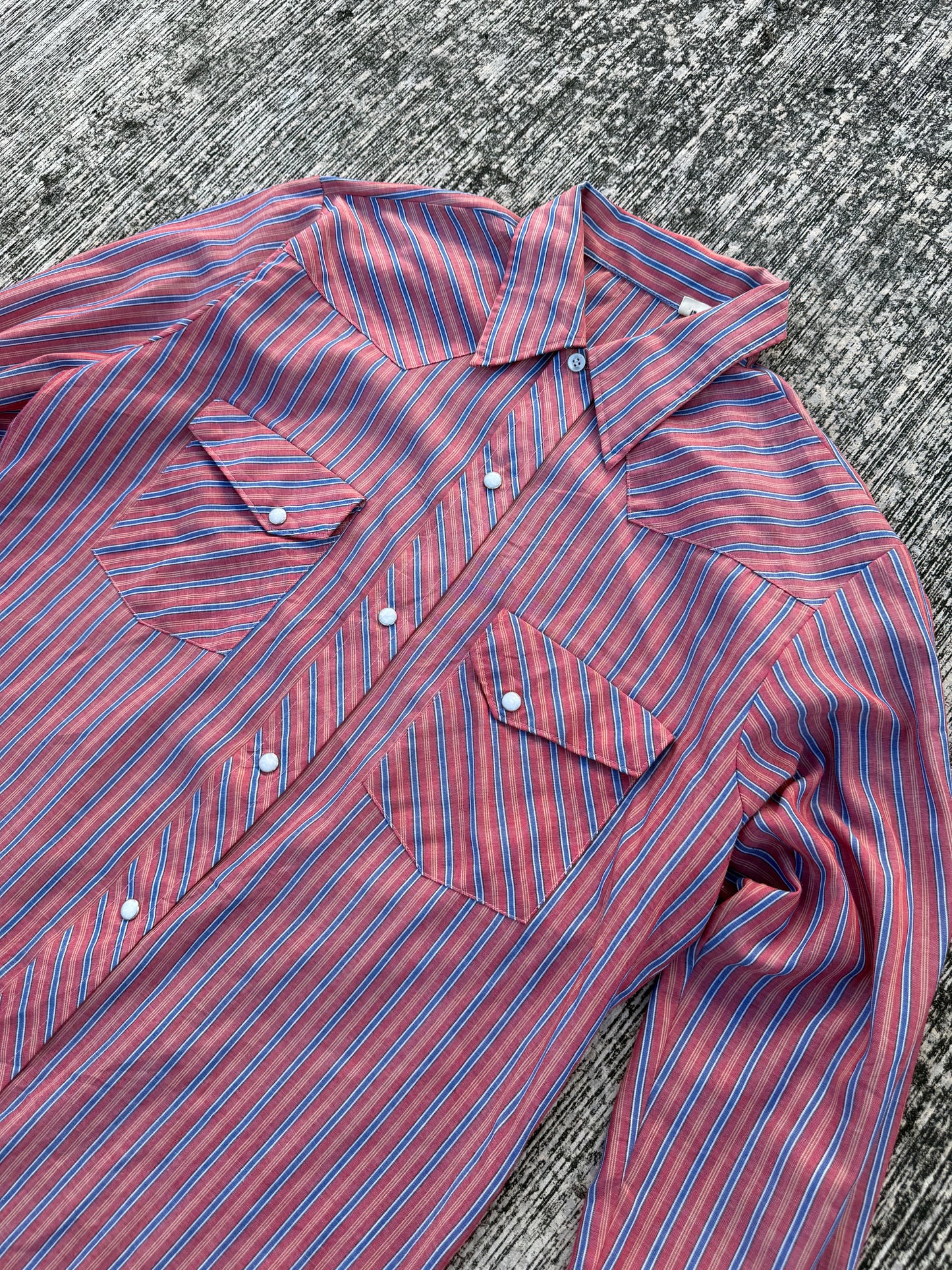 Vintage 70s–80s Western Snap Button Stripe Shirt Permanent Press