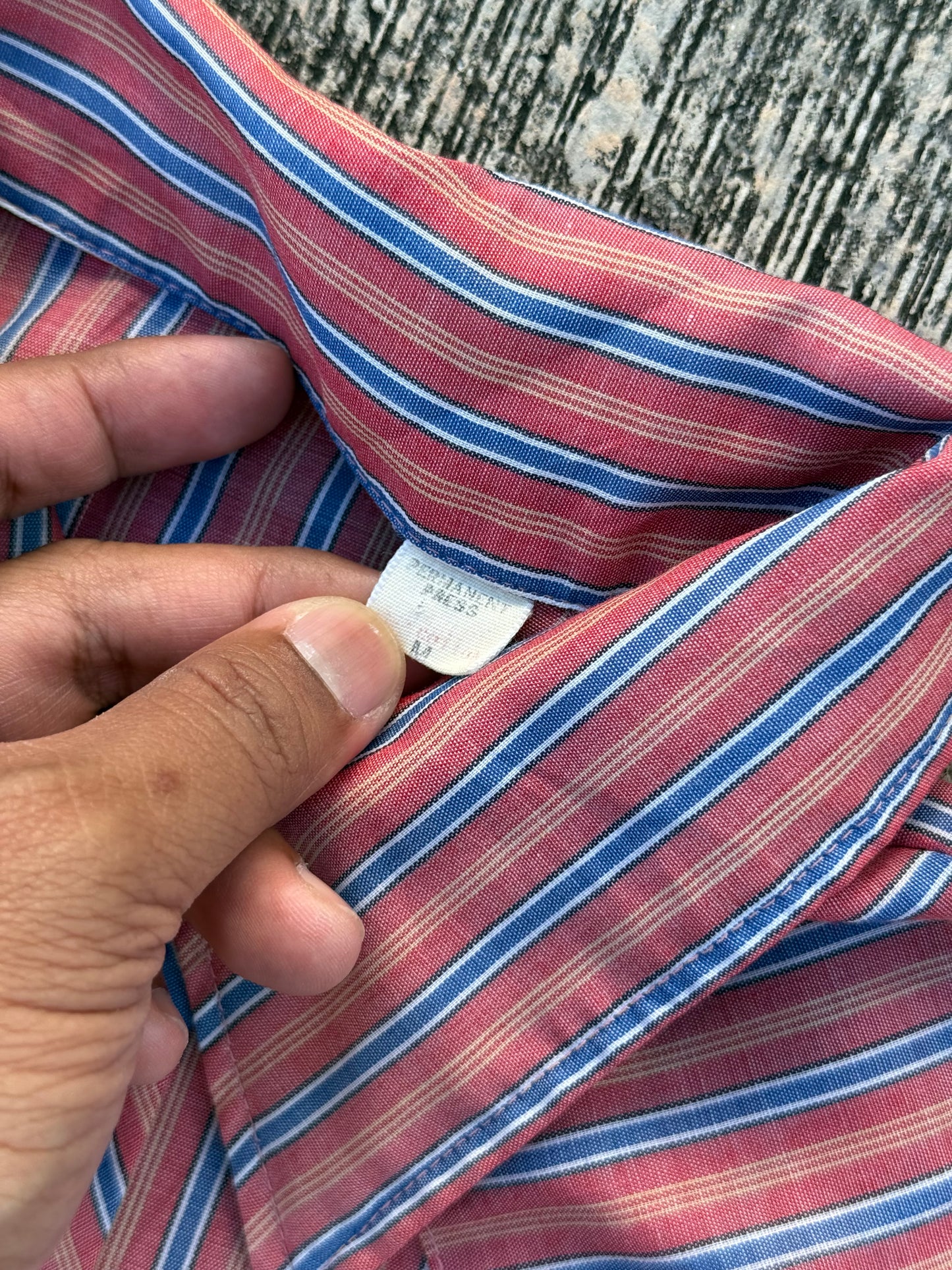 Vintage 70s–80s Western Snap Button Stripe Shirt Permanent Press