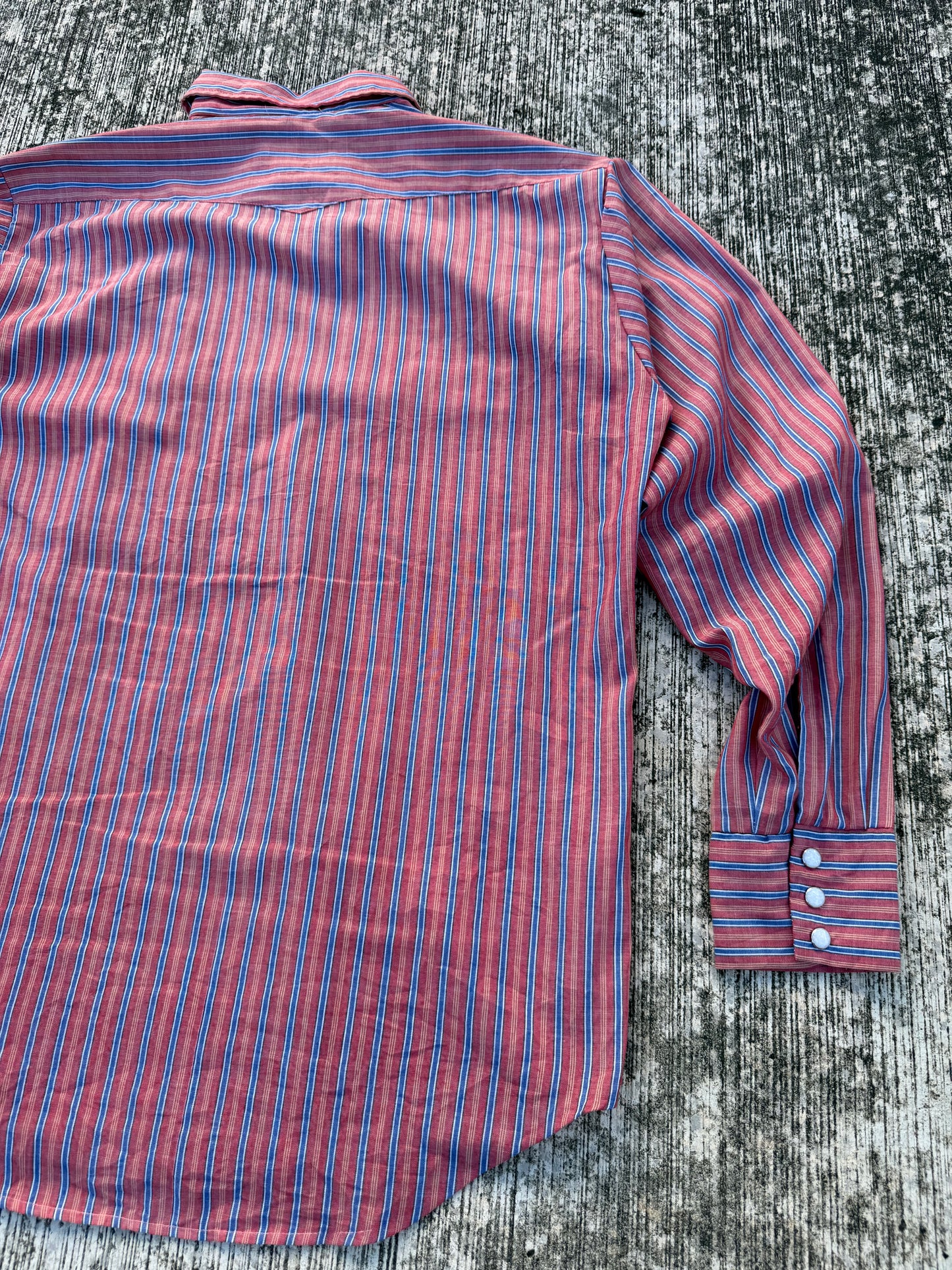 Vintage 70s–80s Western Snap Button Stripe Shirt Permanent Press