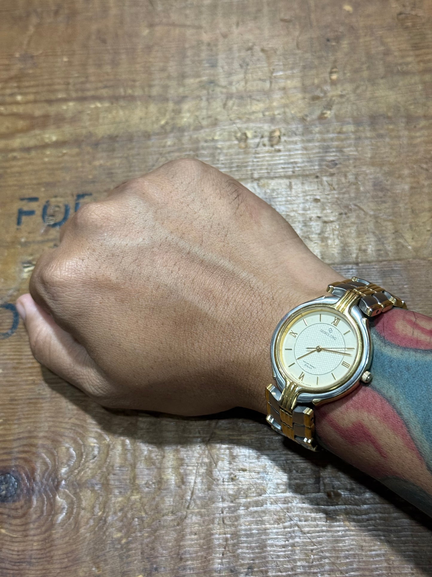 Vintage George Cinq Watch Two Tone Gold Silver Bracelet