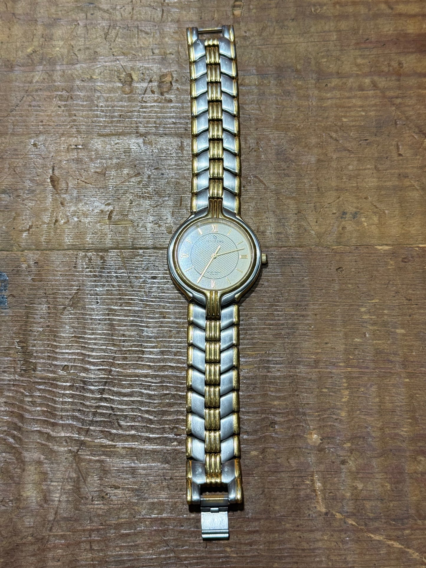 Vintage George Cinq Watch Two Tone Gold Silver Bracelet