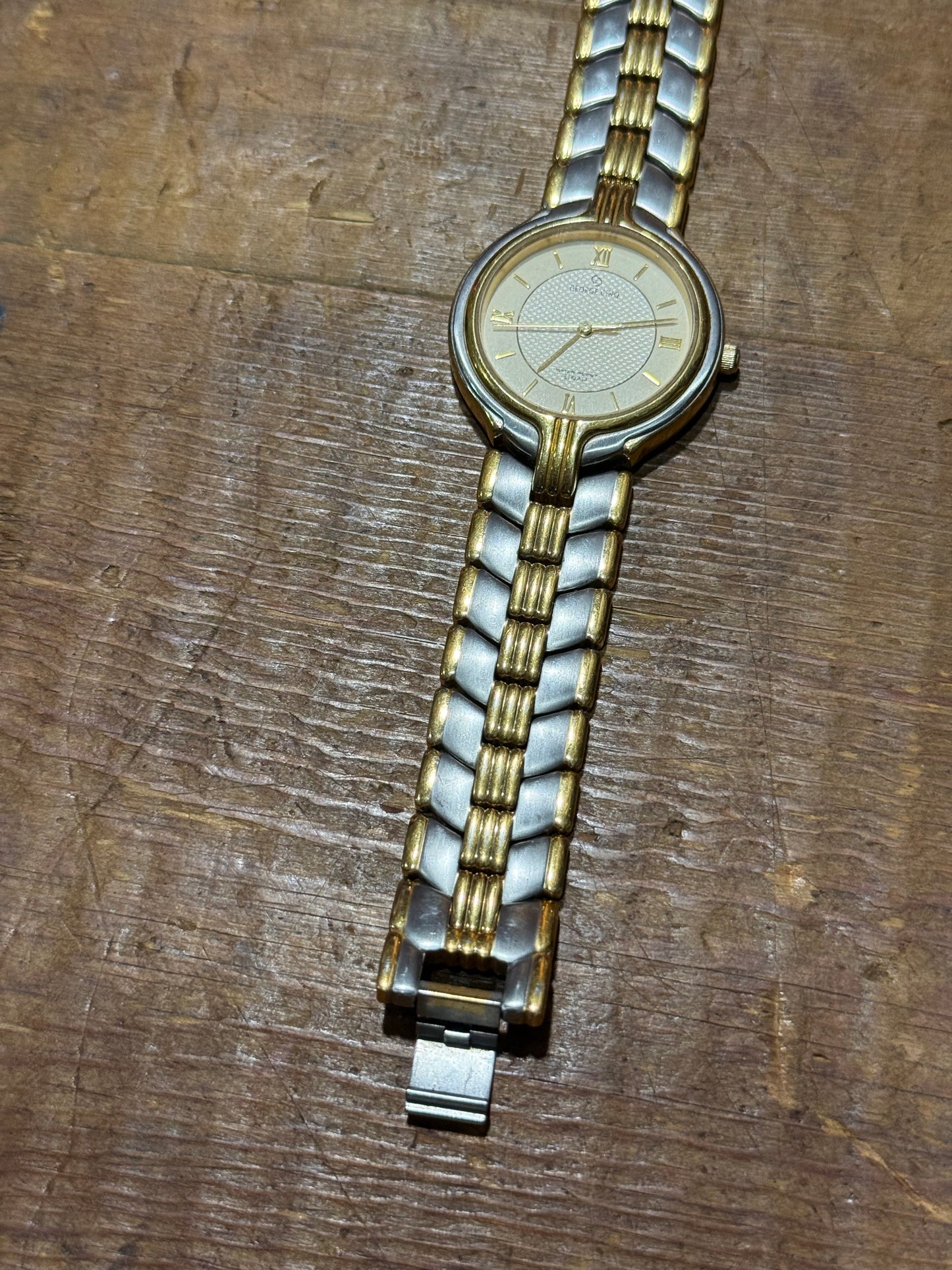 Vintage George Cinq Watch Two Tone Gold Silver Bracelet