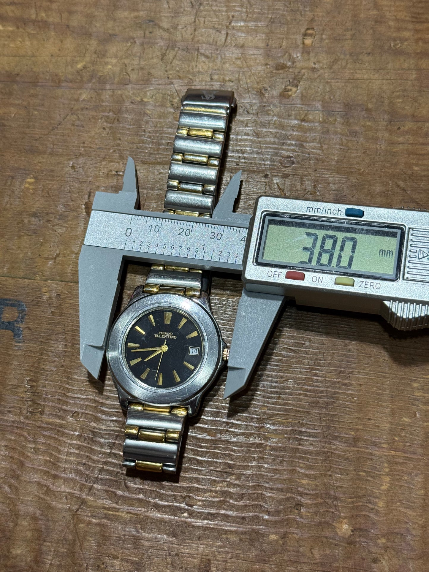 Vintage Stefano Valentino Watch Two Tone Gold Silver Black Dial Date