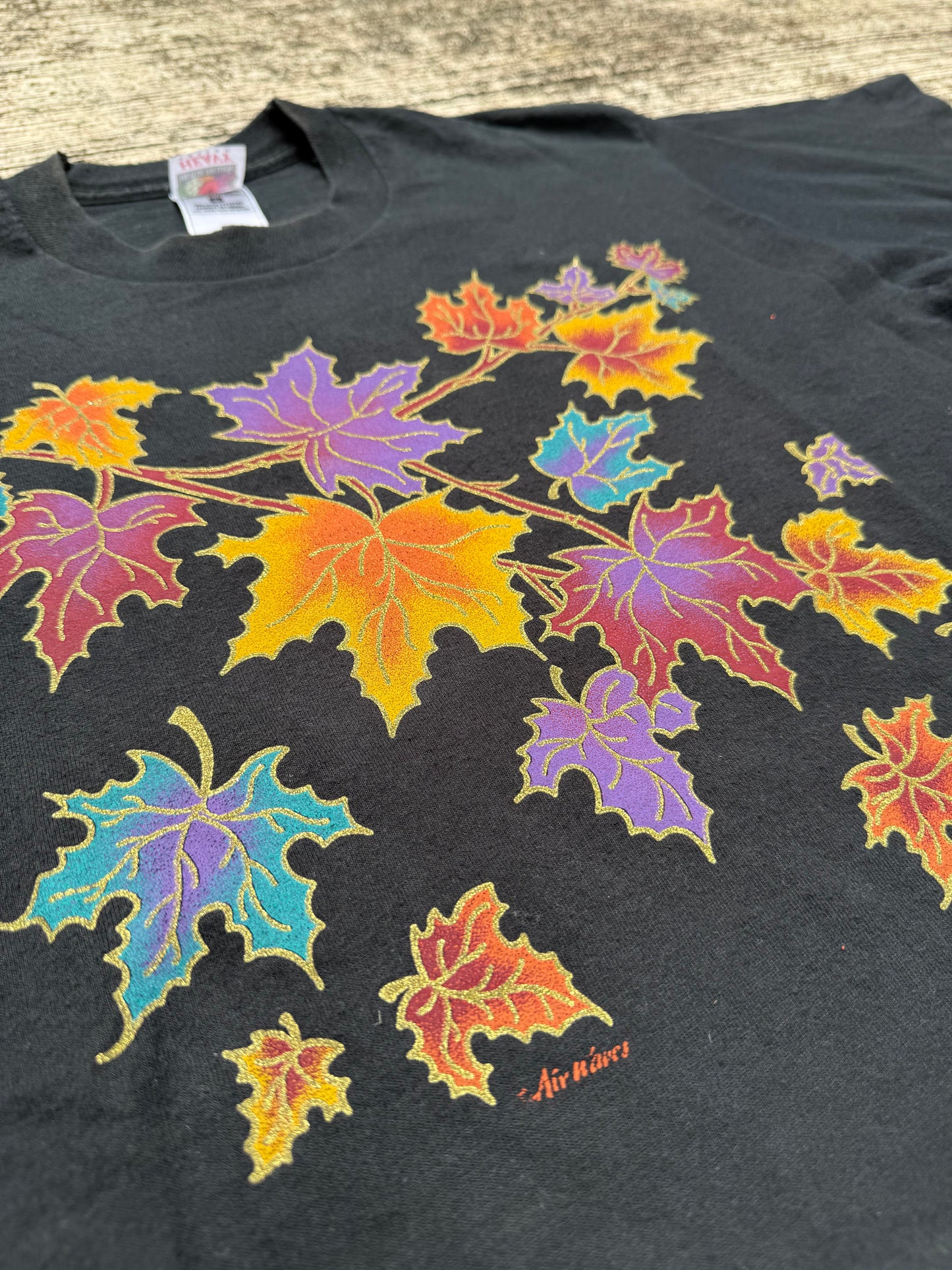 Vintage Autumn Leaves Glitter Graphic T-Shirt 90s