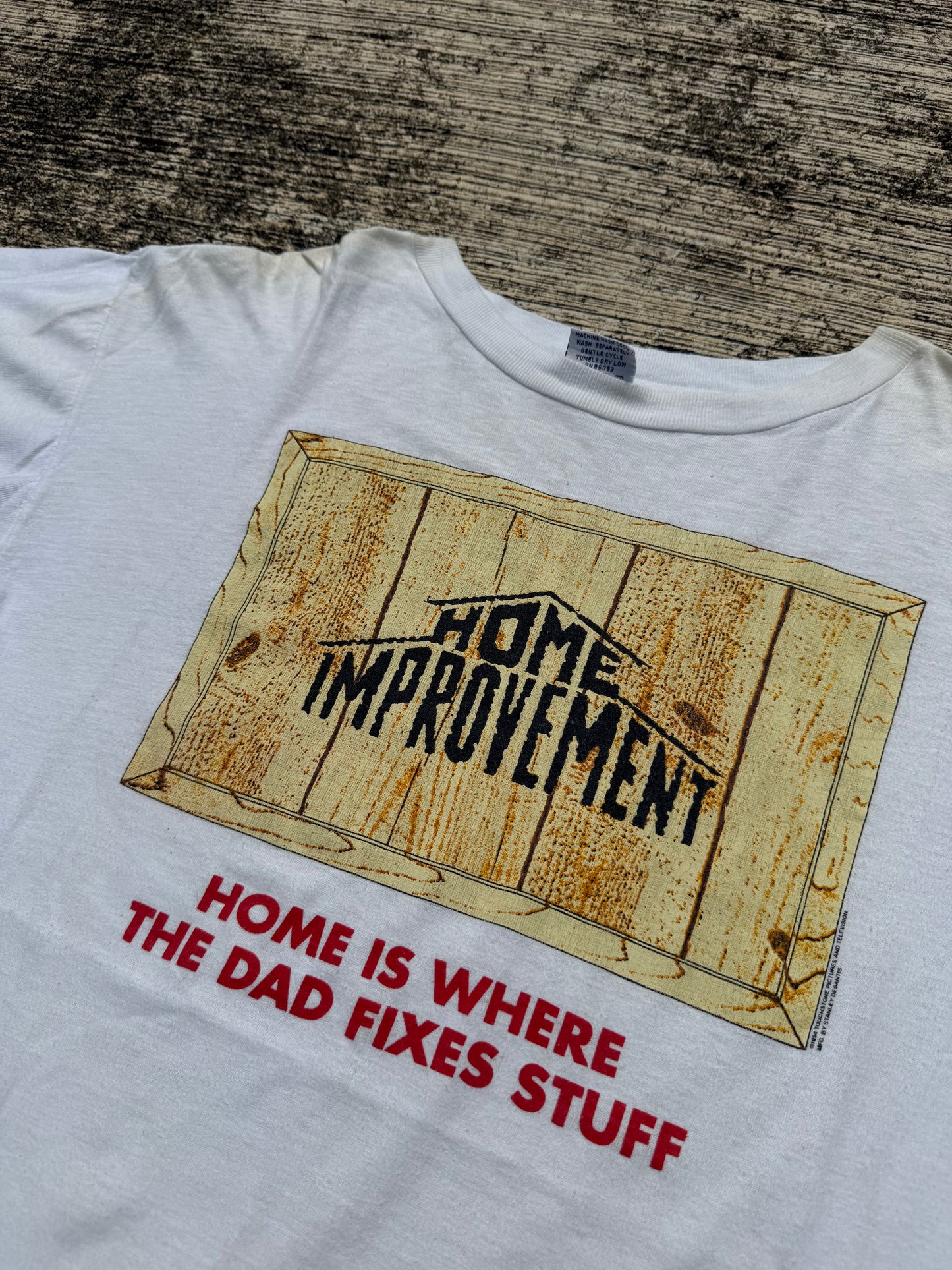 Vintage 1990s Home Improvement TV Show Tee – “Home Is Where The Dad Fixes Stuff”