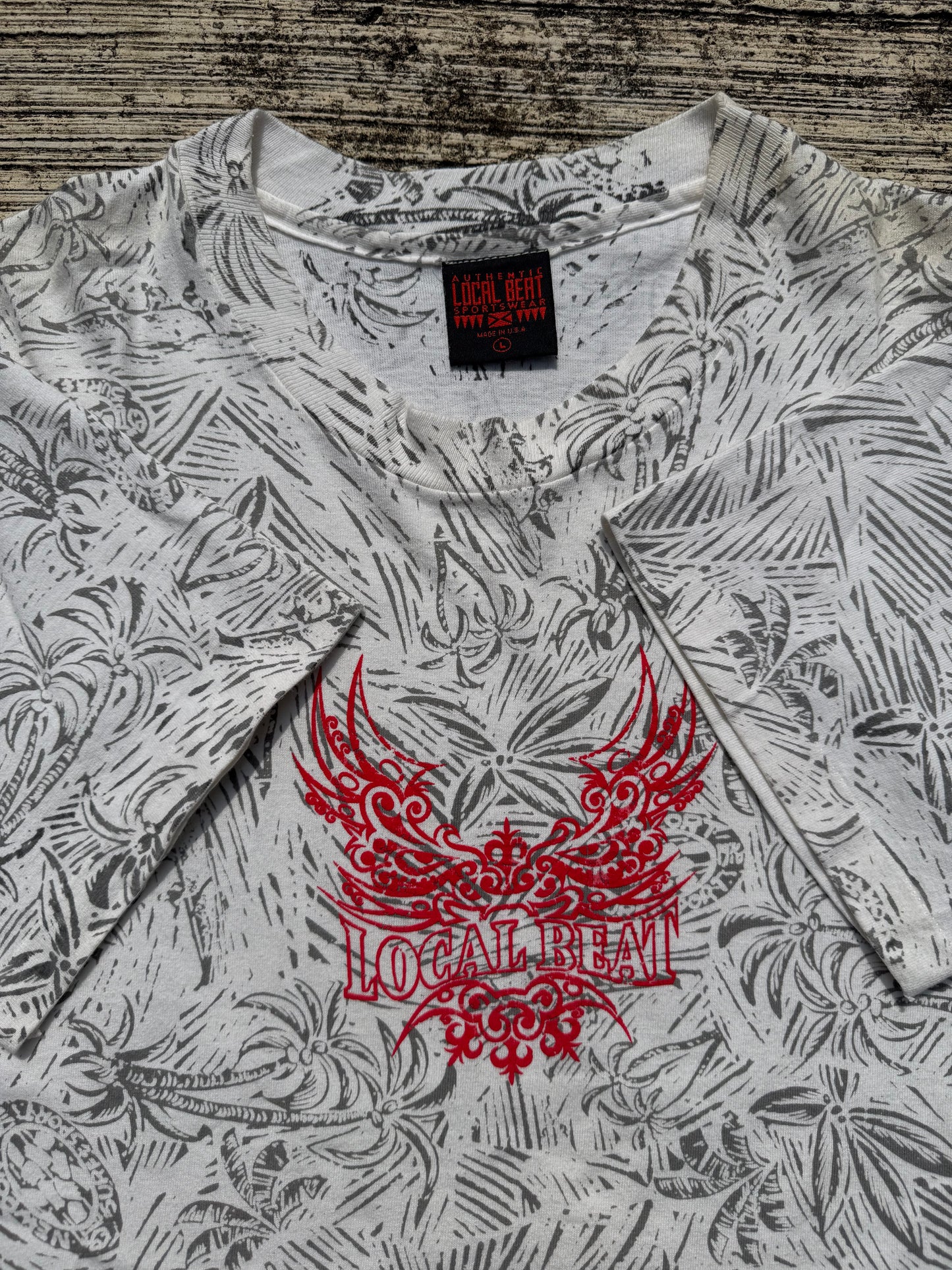 Vintage 1990s Local Beat Tribal Graphic All Over Print Tee