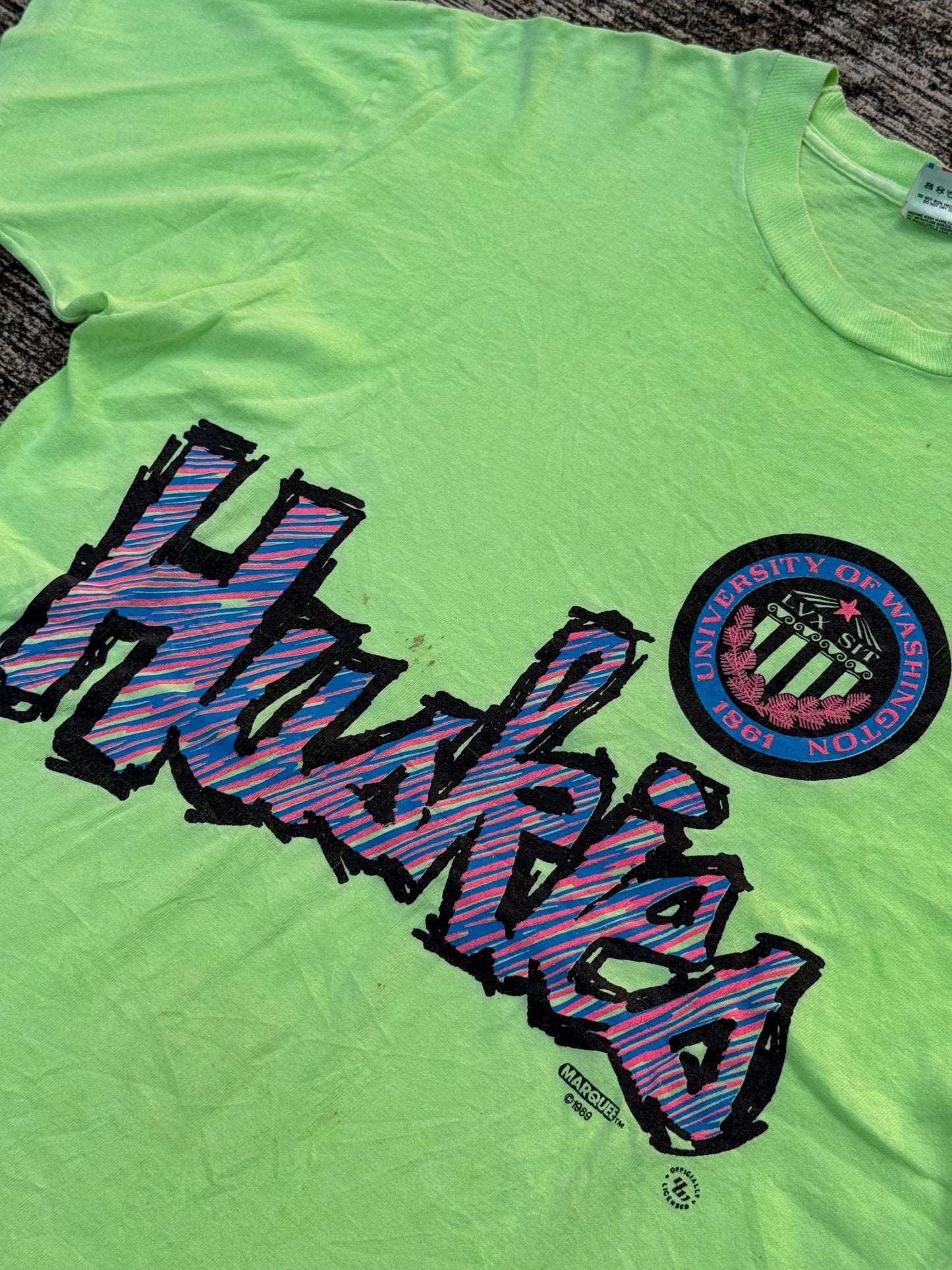 Vintage 1989 University of Washington Huskies Neon Tee