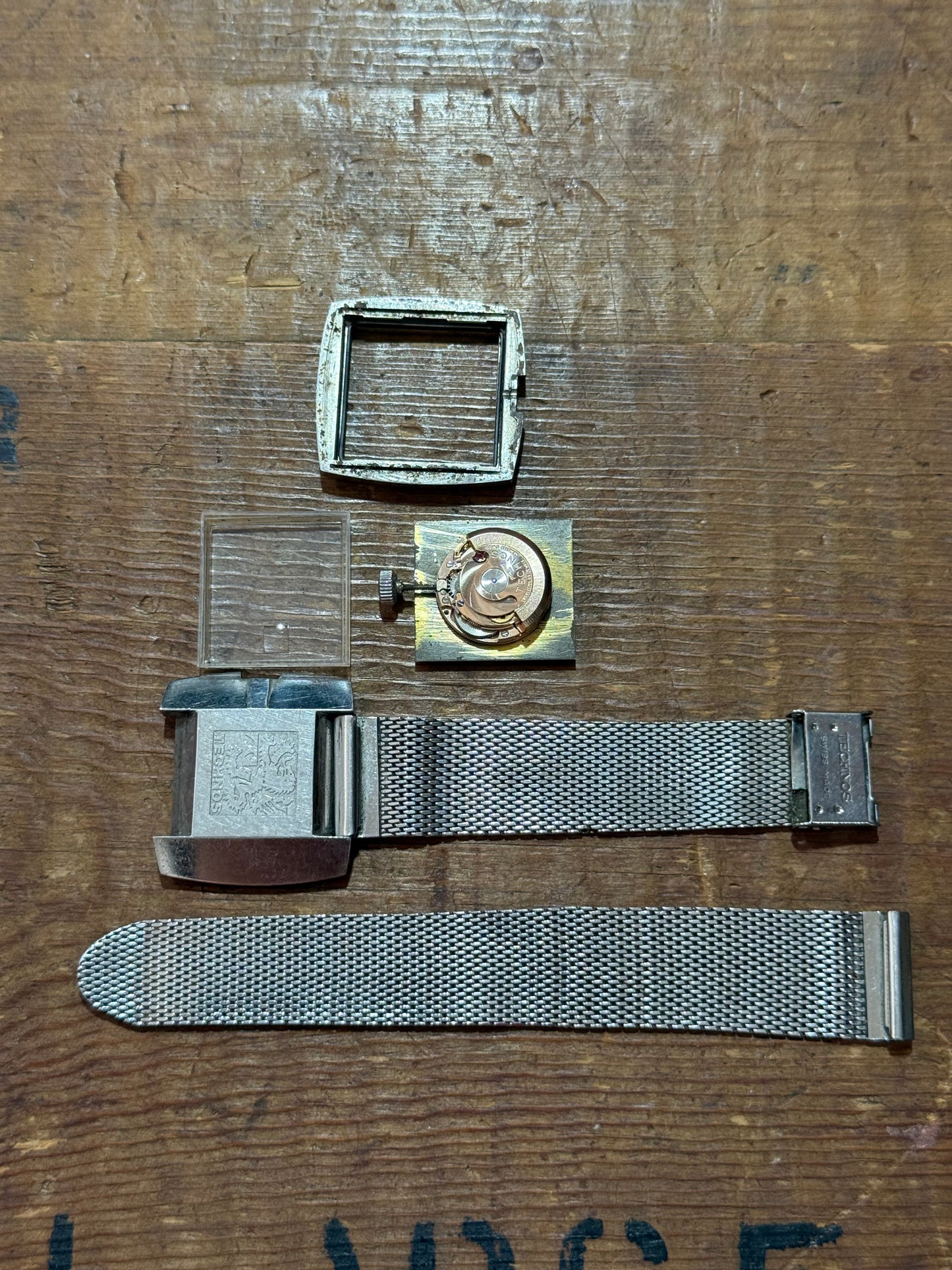 Vintage Technos Swiss Mechanical Watch Junk Not Working For Parts