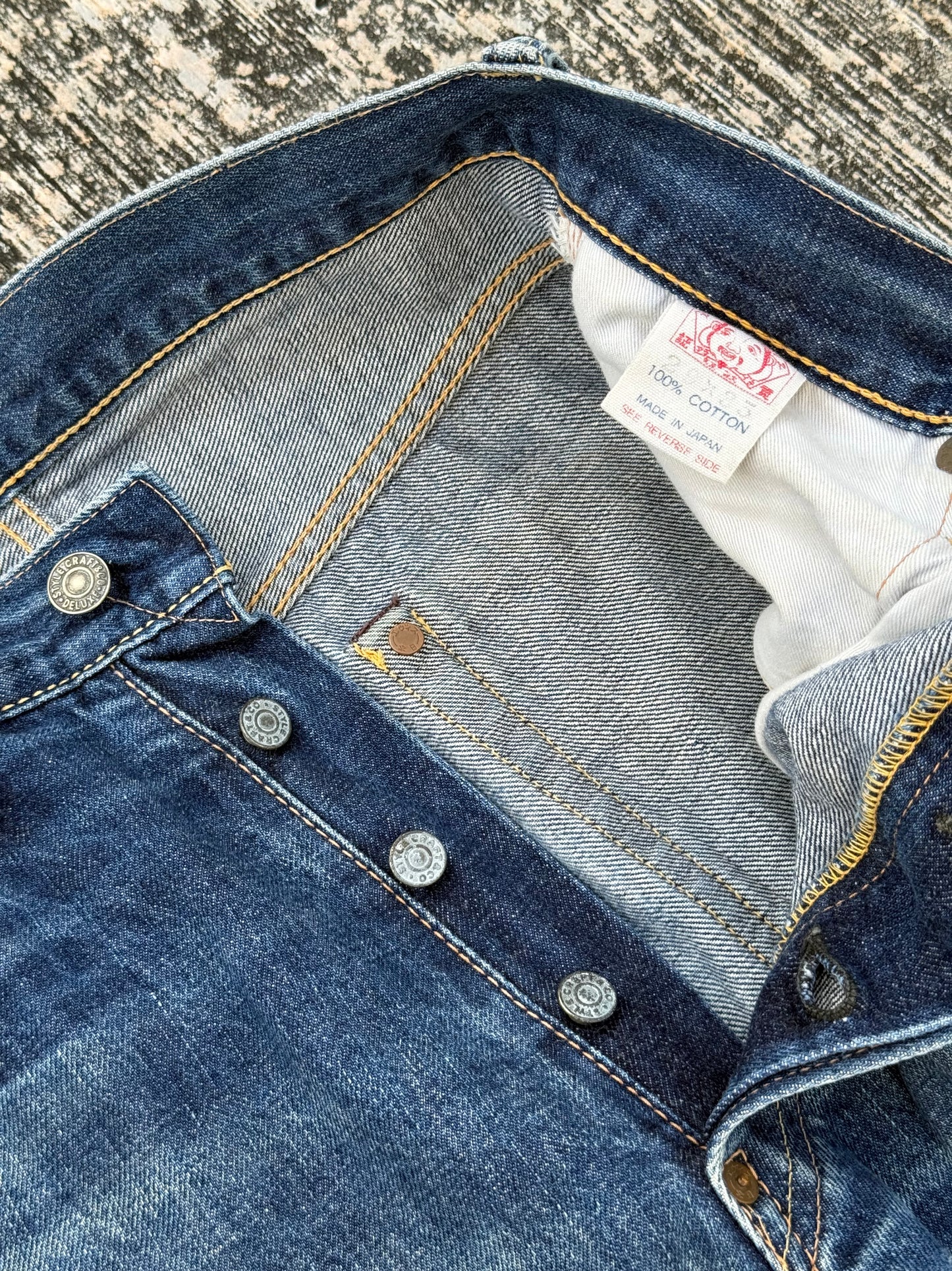 Vintage Evisu Japan Selvedge Jeans w/ Kanji & Motorcycle Print (2000s Special Edition)