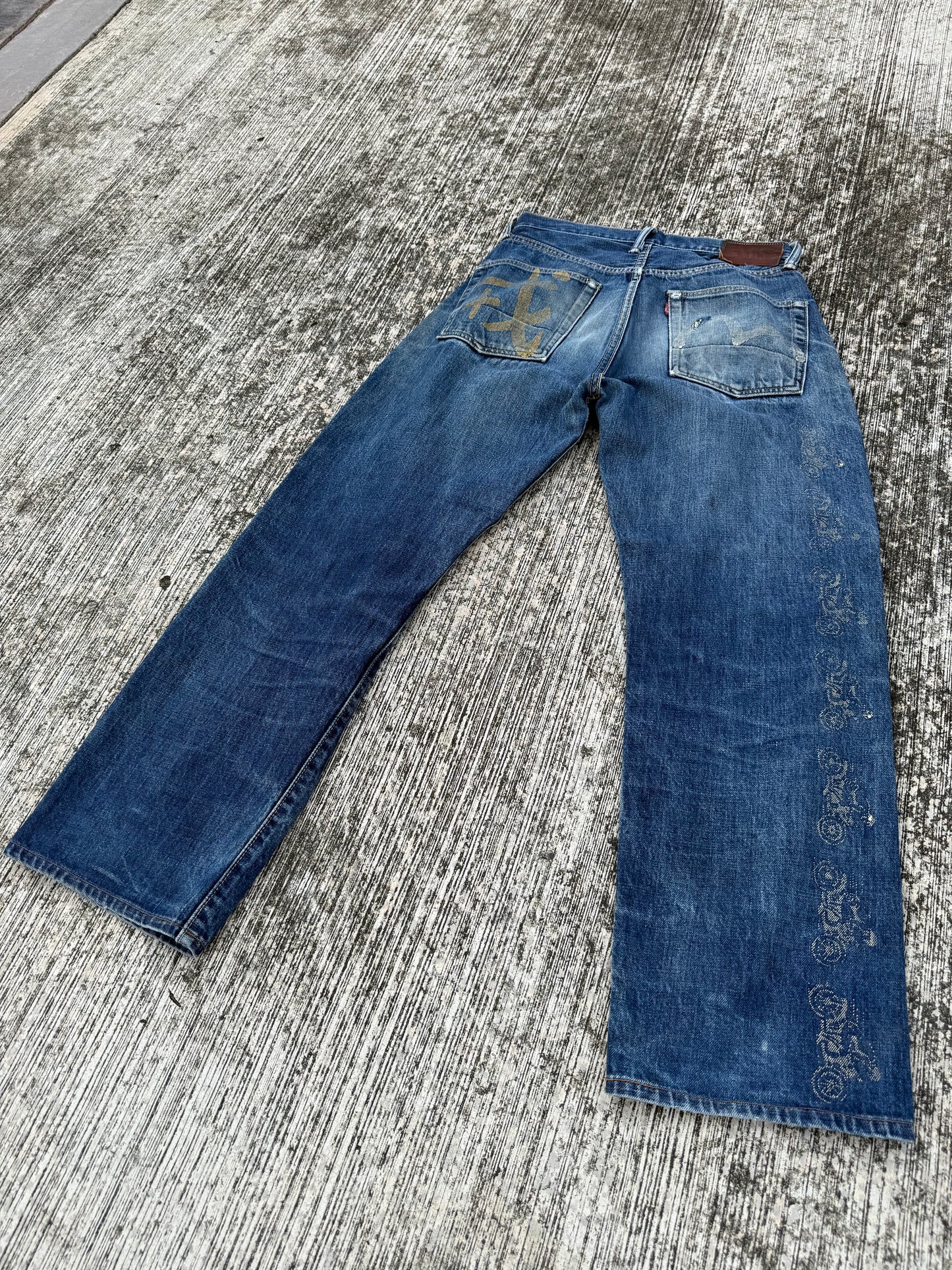Vintage Evisu Japan Selvedge Jeans w/ Kanji & Motorcycle Print (2000s Special Edition)