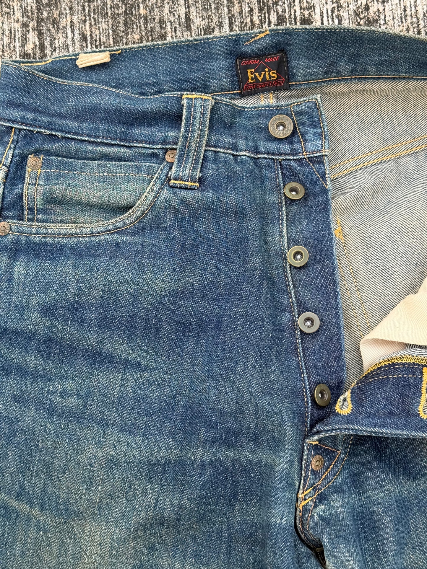 Vintage Evis “Custom Made” Selvedge Jeans (Pre-Evisu Osaka Era, 1990s Japan)