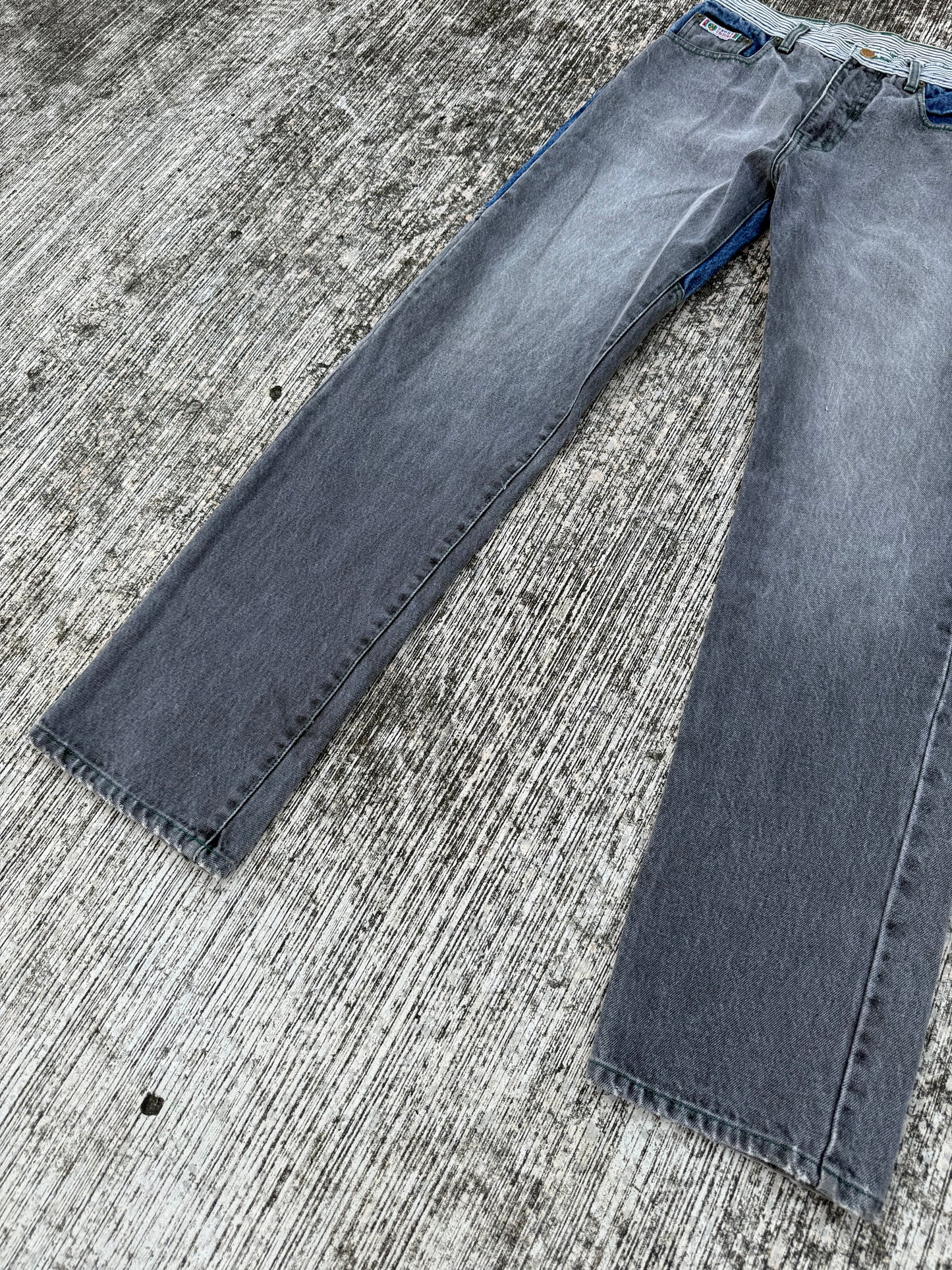 Vintage Cross Colours Patchwork Contrast Panel Jeans (1990s Hip-Hop Streetwear)