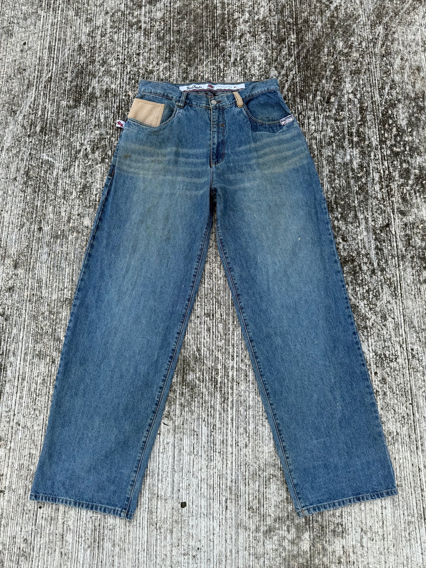 Hard Knocks NY Baggy Jeans w/ Suede Pocket Panels (2000s Streetwear)