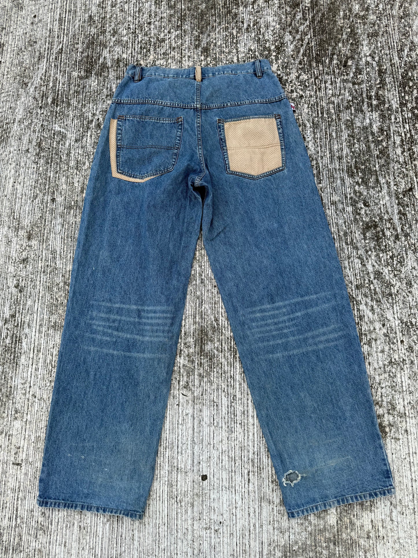 Hard Knocks NY Baggy Jeans w/ Suede Pocket Panels (2000s Streetwear)