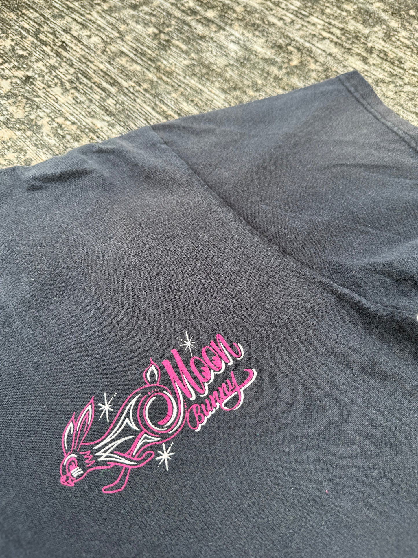 Vintage Y2K Moon Bunny Pinstripe Graphic Tee (Mooneyes Worldwide)