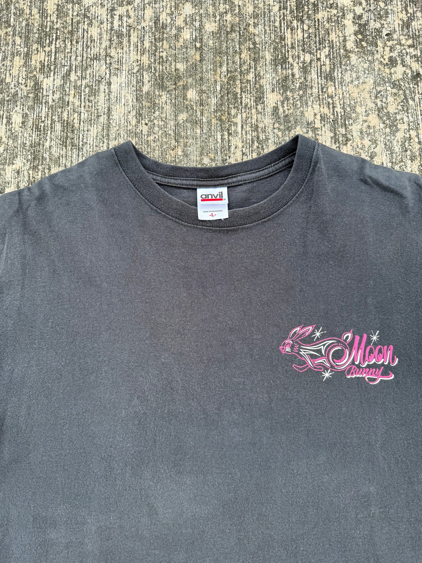 Vintage Y2K Moon Bunny Pinstripe Graphic Tee (Mooneyes Worldwide)