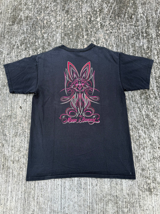 Vintage Y2K Moon Bunny Pinstripe Graphic Tee (Mooneyes Worldwide)