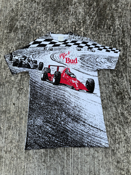 Vintage 1980s-90s Budweiser Racing “Nothing Beats A Bud” All Over Print Tee