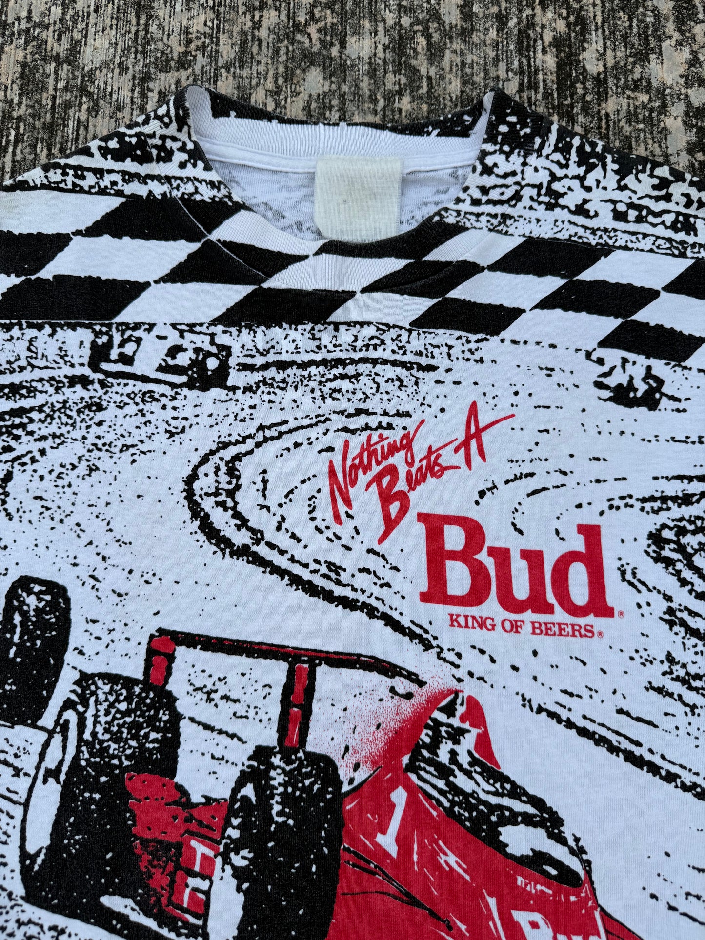 Vintage 1980s-90s Budweiser Racing “Nothing Beats A Bud” All Over Print Tee
