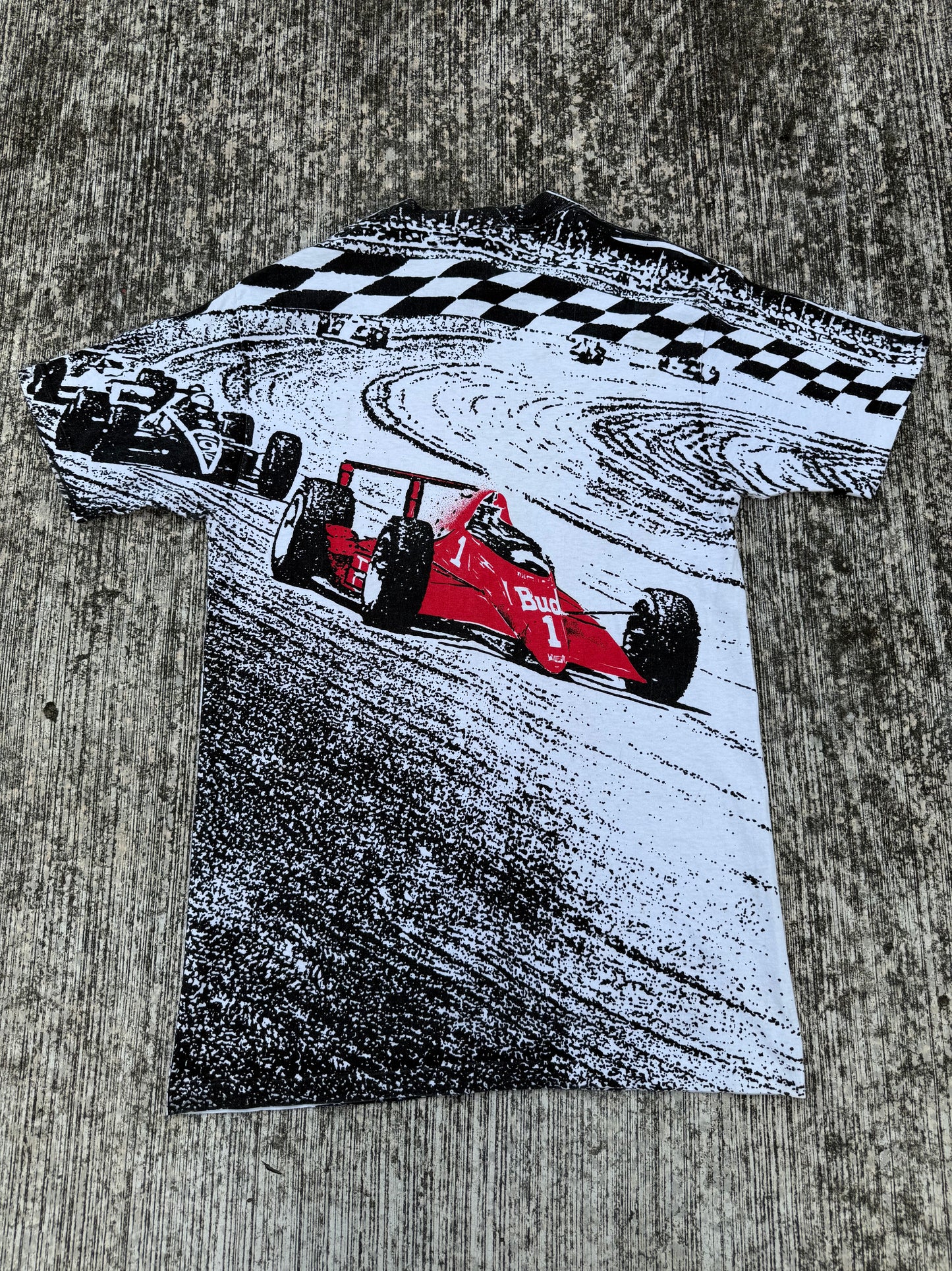 Vintage 1980s-90s Budweiser Racing “Nothing Beats A Bud” All Over Print Tee