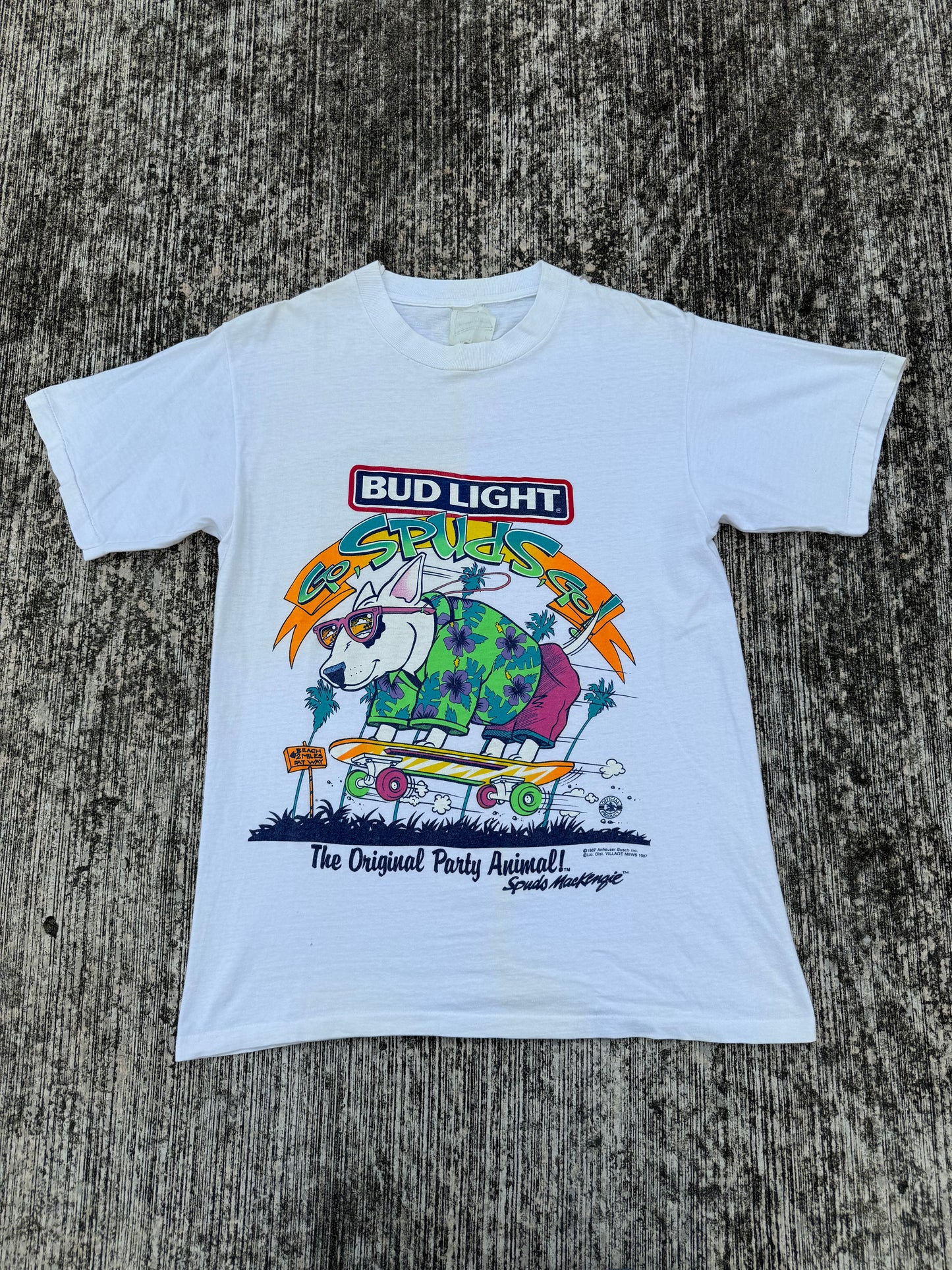 Bud Light Spuds MacKenzie “Go Spuds Go” Tee (1987 Vintage Beer Promo Skate Graphic)