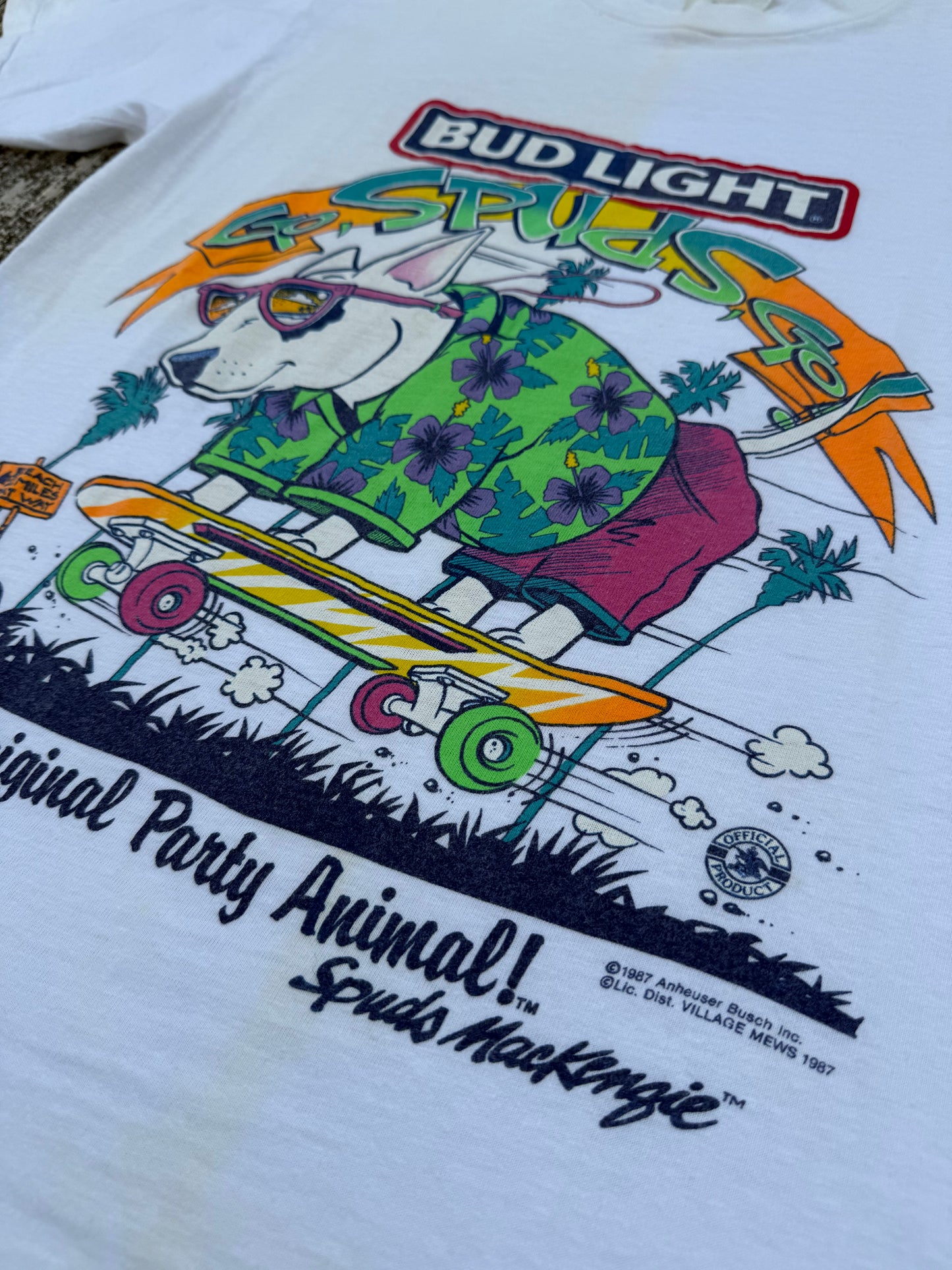 Bud Light Spuds MacKenzie “Go Spuds Go” Tee (1987 Vintage Beer Promo Skate Graphic)