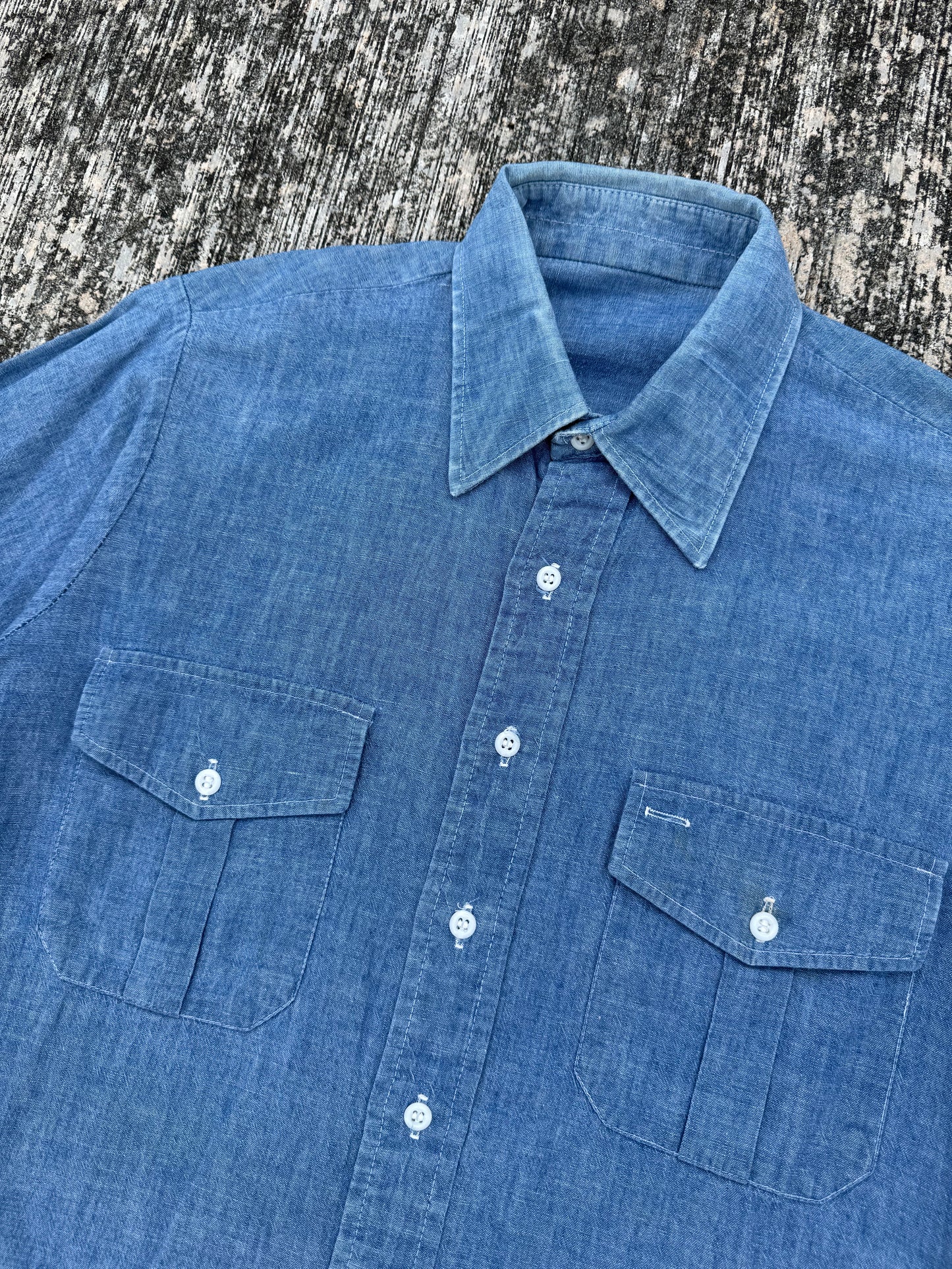 Vintage Chambray Long Sleeve Work Shirt (1970s–1980s USA Made)