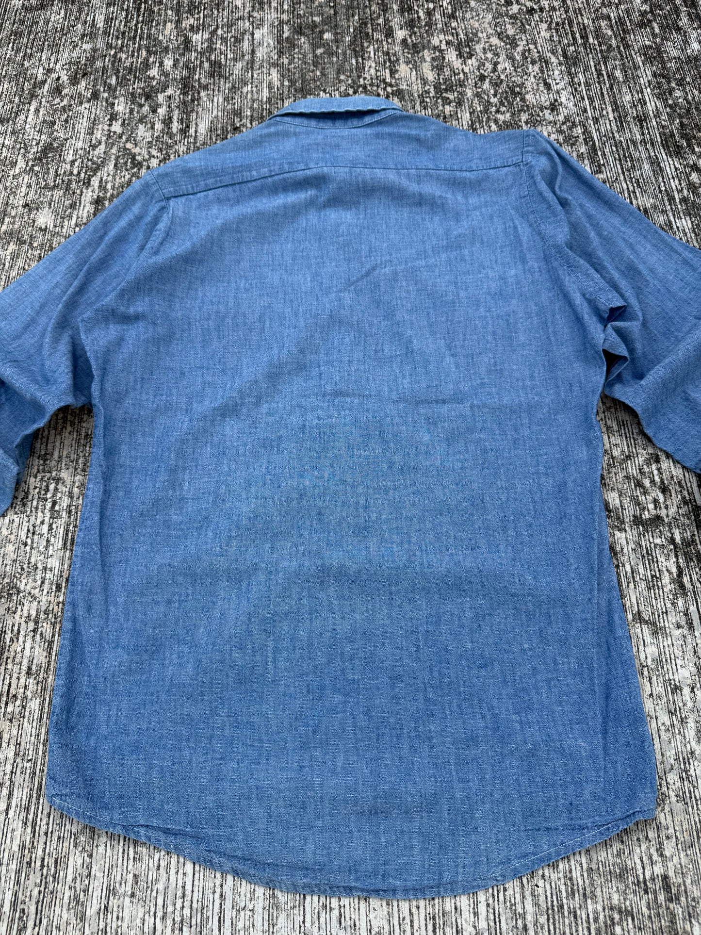 Vintage Chambray Long Sleeve Work Shirt (1970s–1980s USA Made)