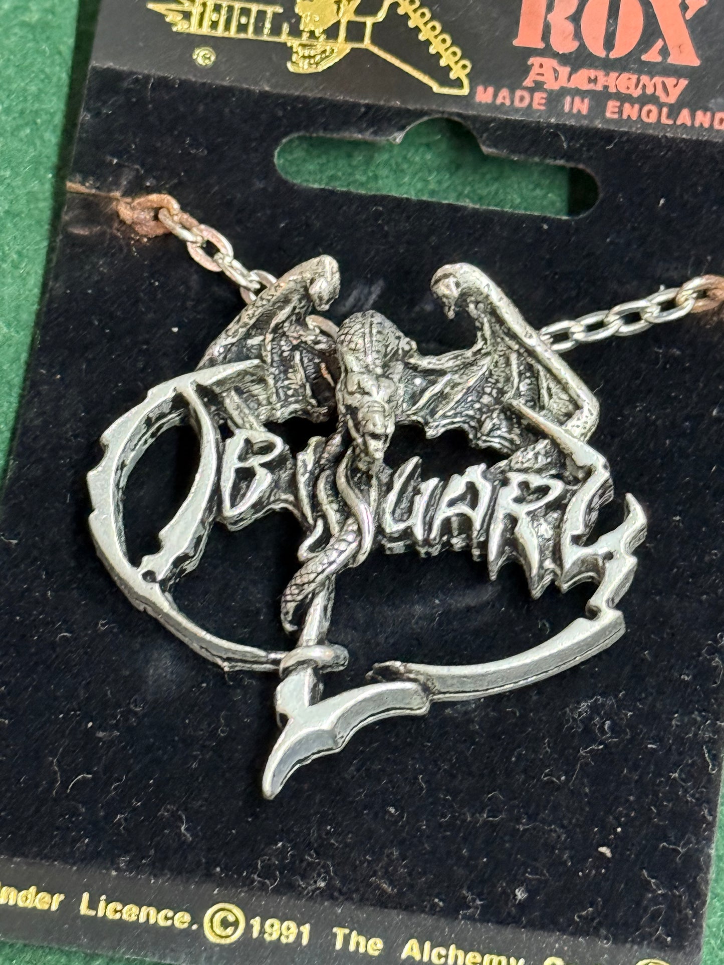 Vintage 1991 Obituary Band Blue Grape Alchemy Carta England Pendant Necklace