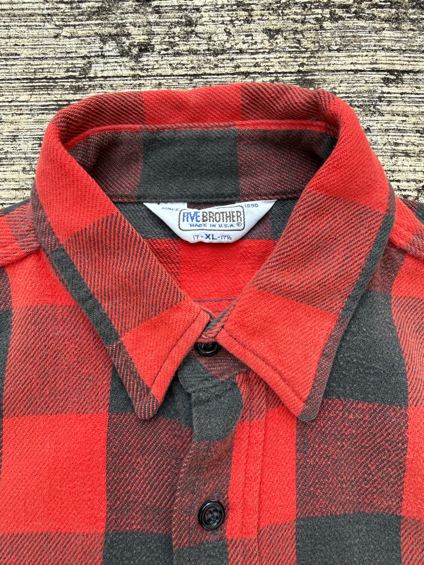 Vintage 1980s Five Brother Buffalo Plaid Flannel Shirt
