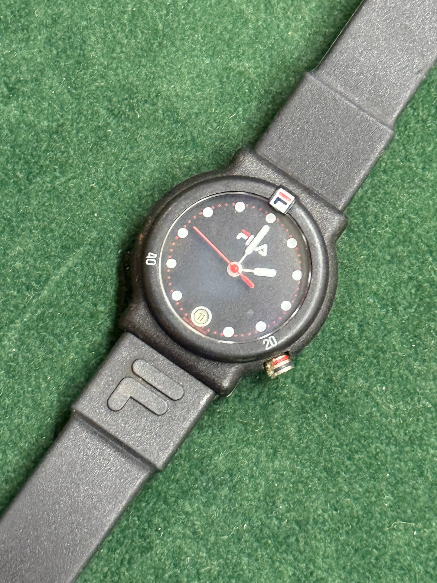 Vintage Fila Swiss Made Sports Watch Black Resin Quartz 1990s