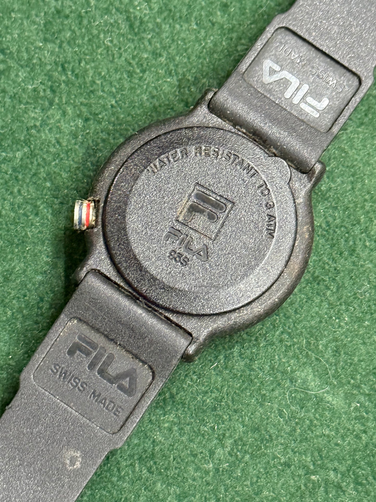 Vintage Fila Swiss Made Sports Watch Black Resin Quartz 1990s