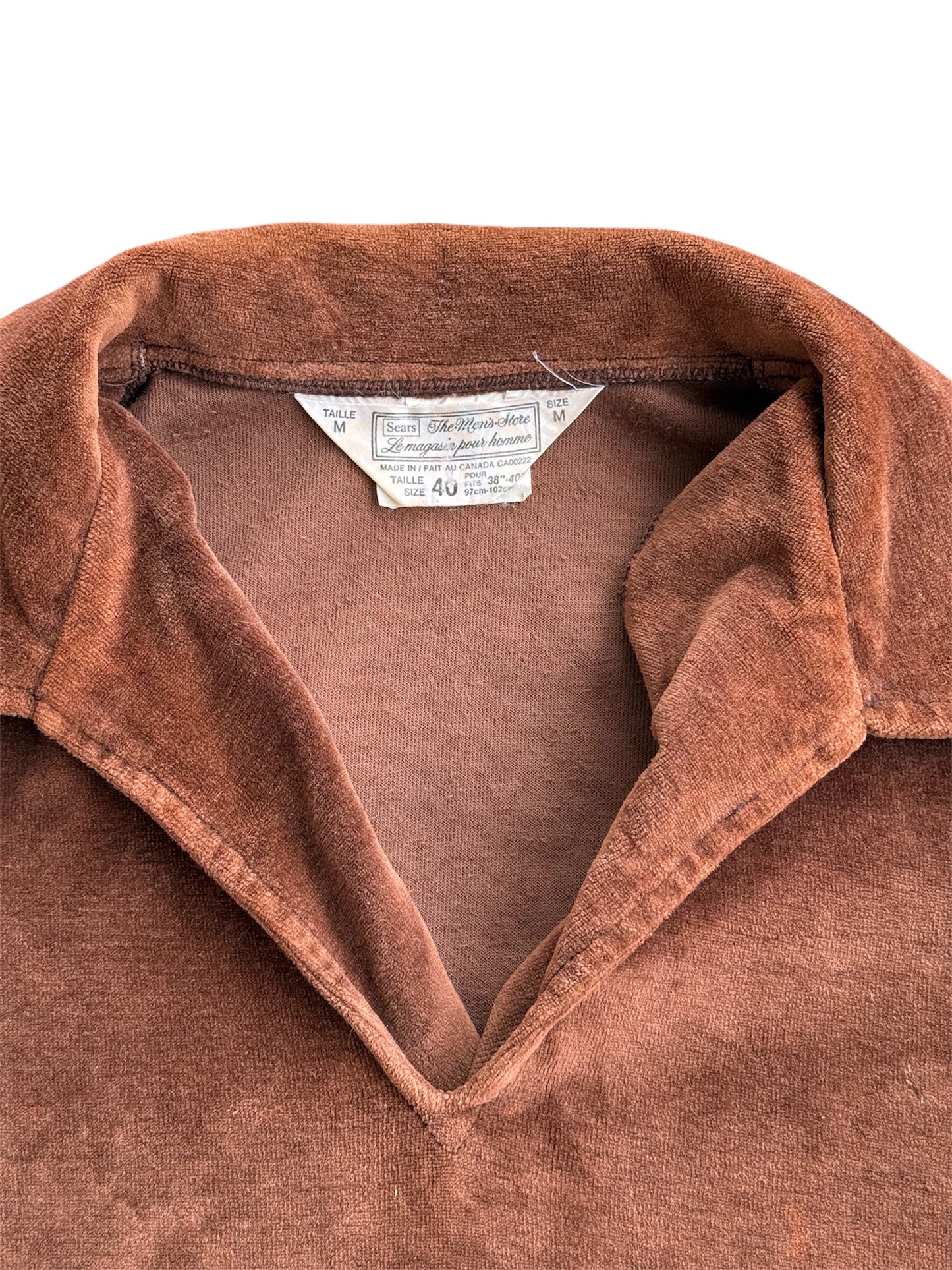 Vintage 1970s Sears The Men’s Store Brown Velour Knit Top